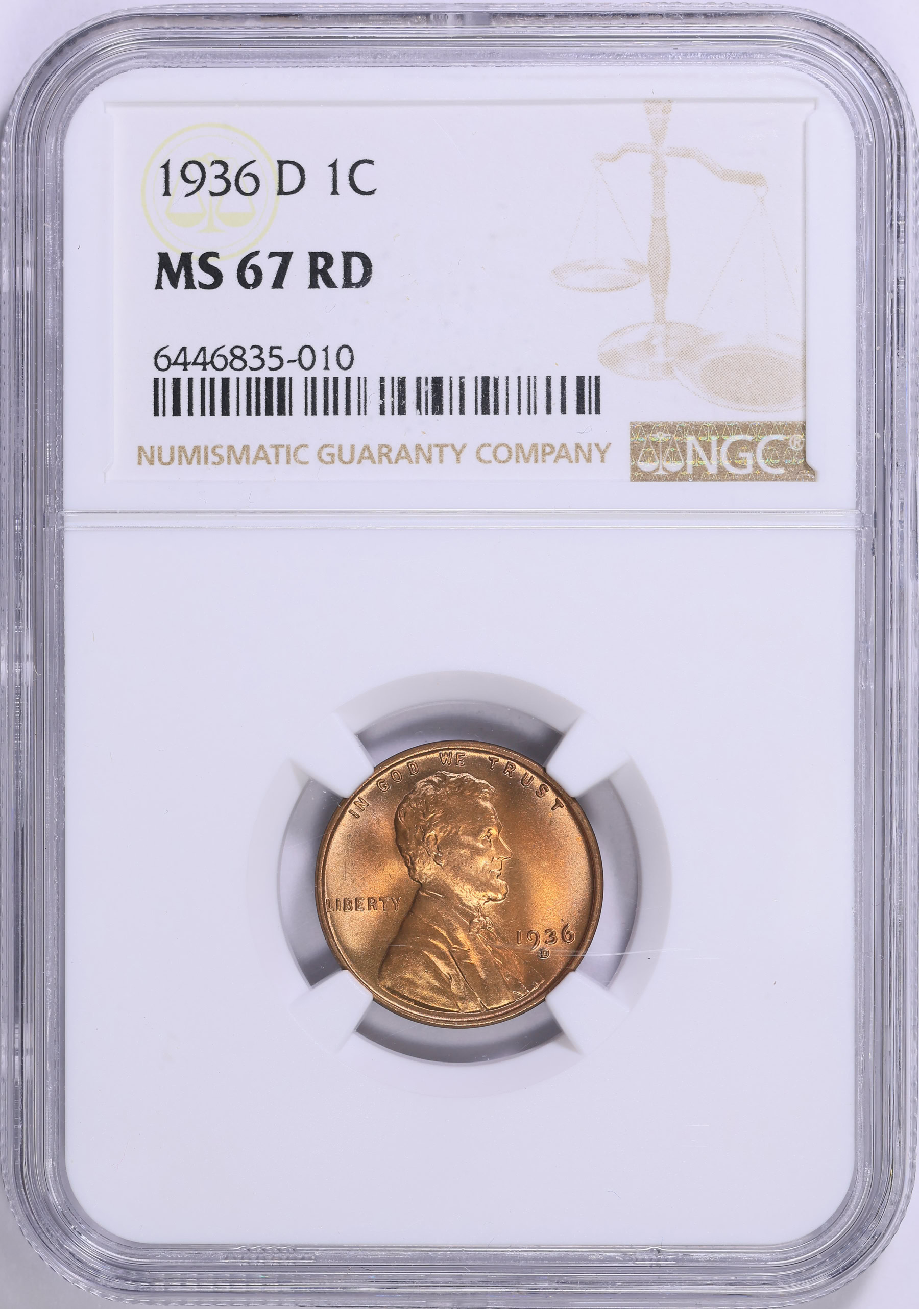 1936-D Lincoln Cent NGC MS-67 RD (Item 1857413) | GreatCollections Coin ...