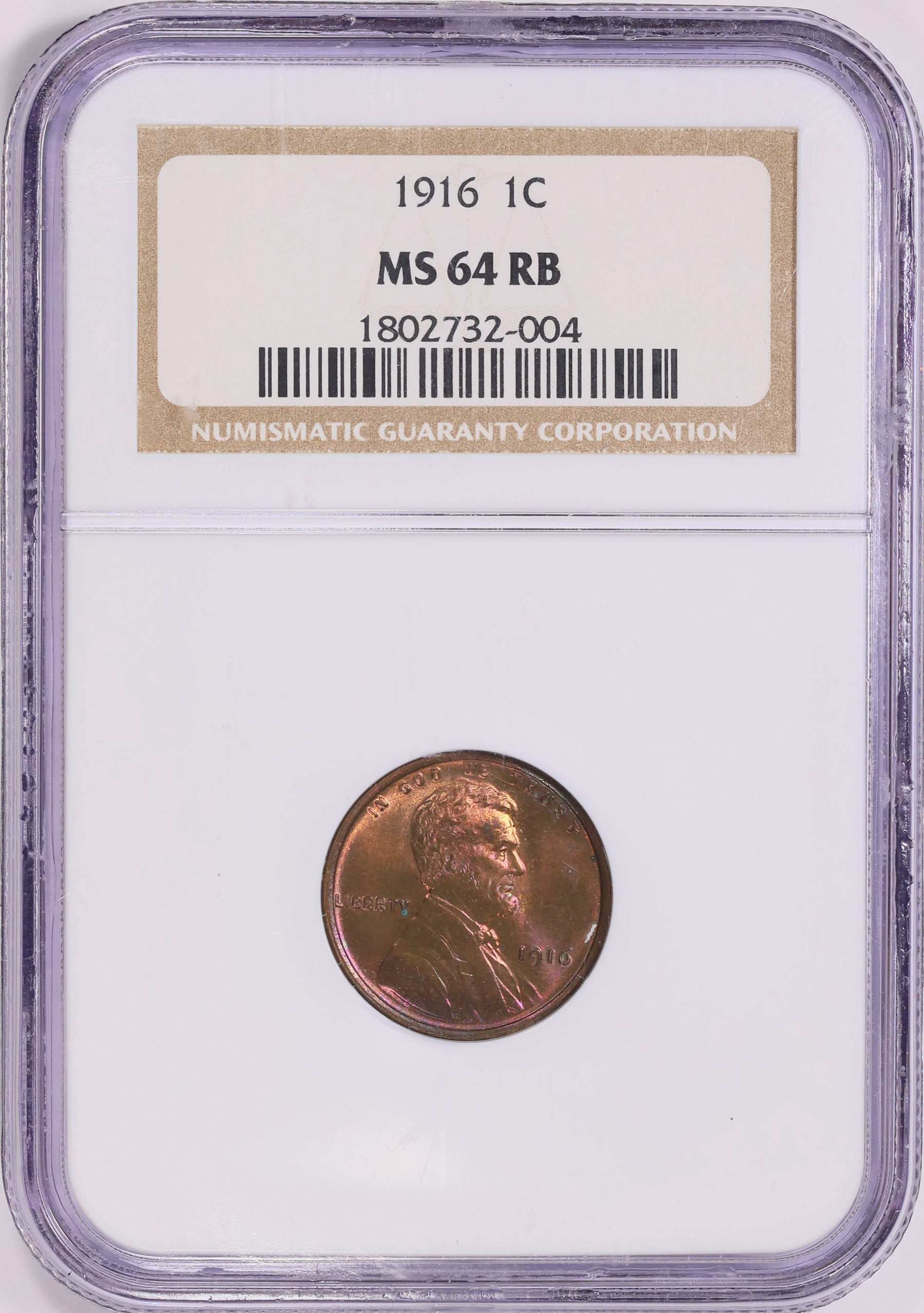 1916 Lincoln Cent NGC MS-64 RB (Toned) (Item 1857701 ...