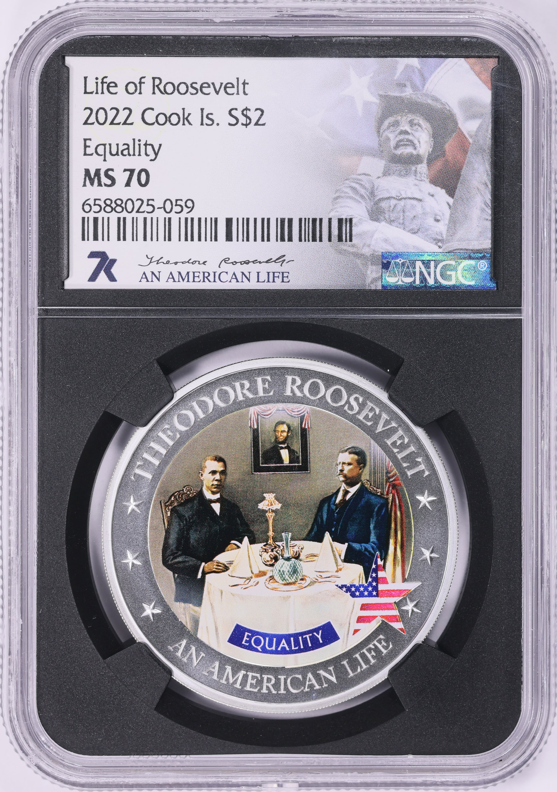 Cook Islands 2022 Silver $2 Life of Roosevelt Equality NGC MS-70