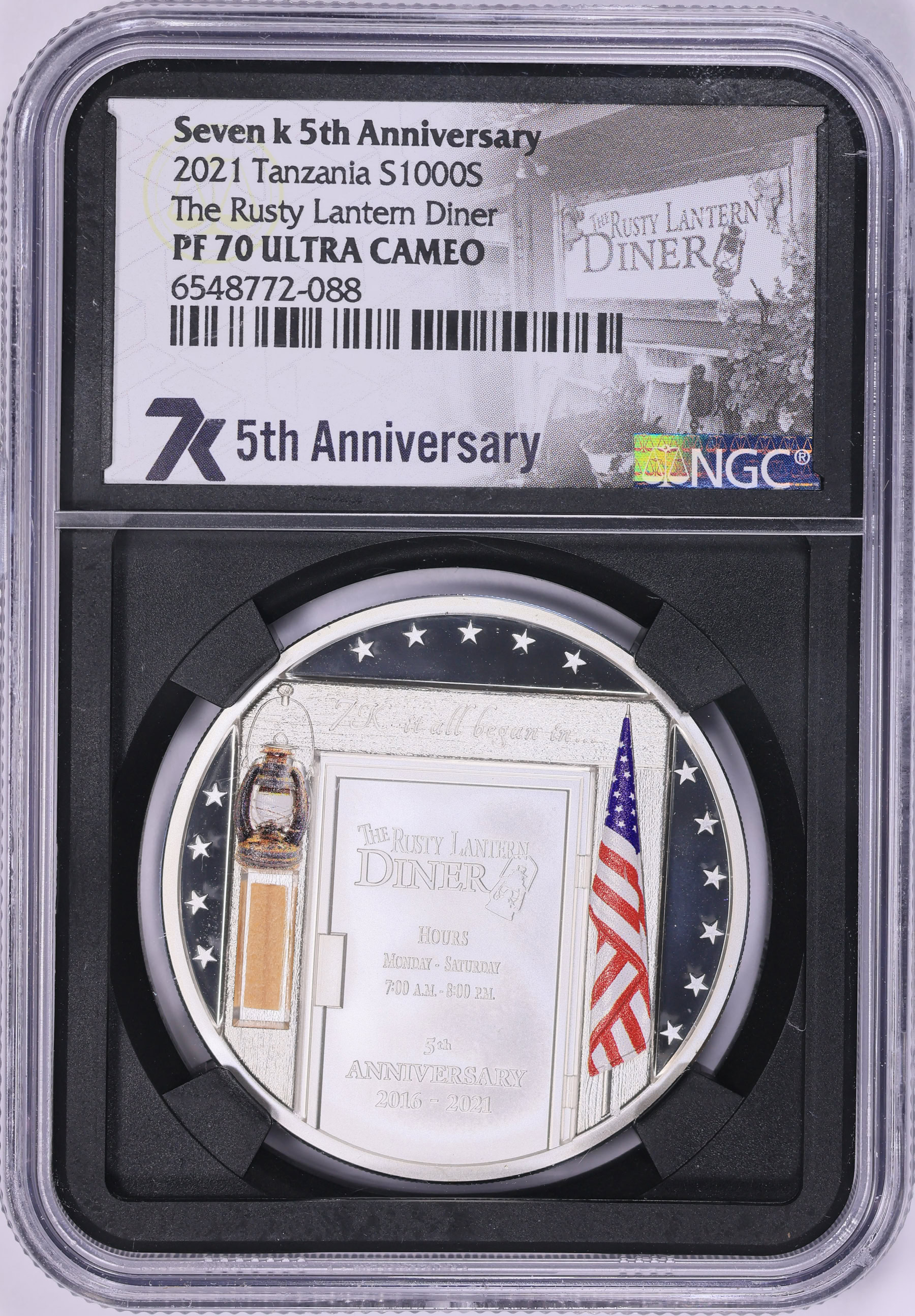 Tanzania 2021 Silver 1000 Shillings The Rusty Lantern Diner NGC