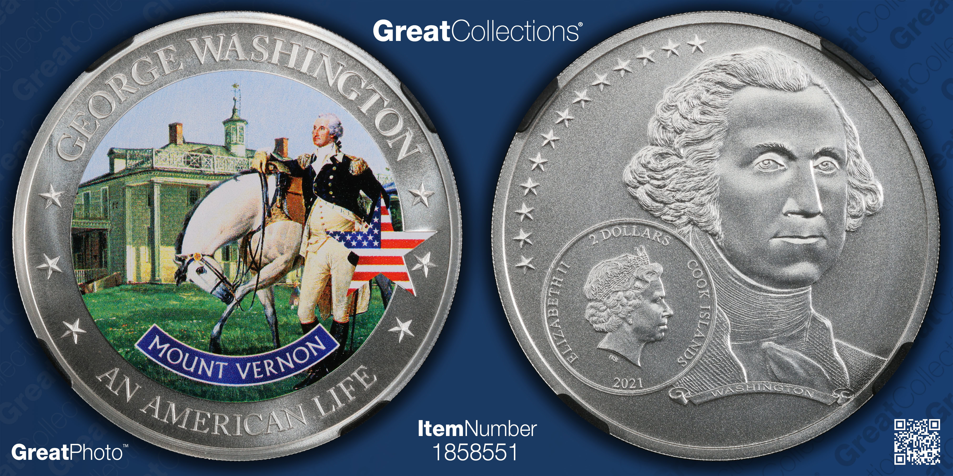Cook Islands 2021 Silver $2 Life of George Washington Mount Vernon