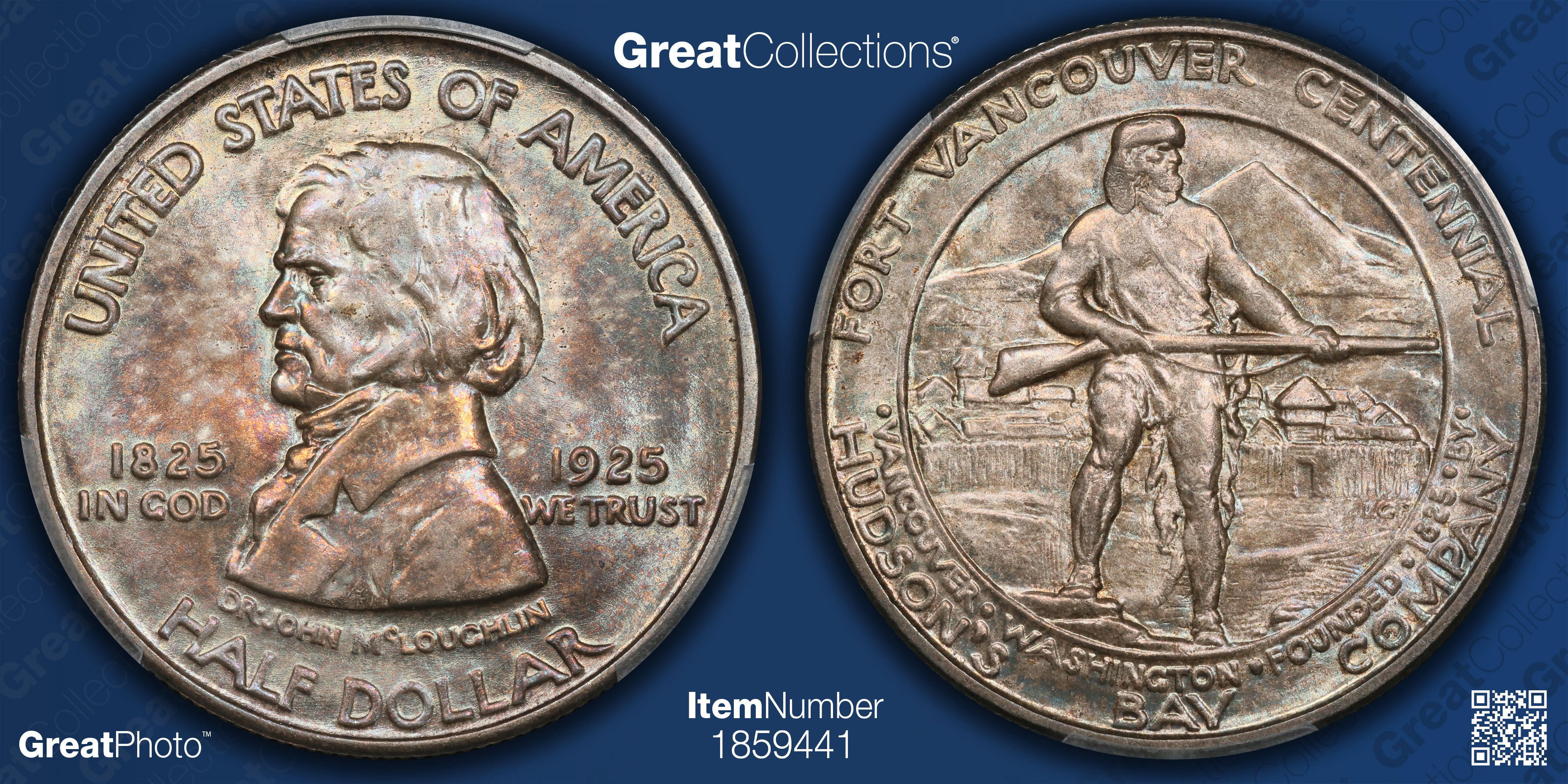 1925 Fort Vancouver Centennial Half Dollar PCGS MS-66 (Toned