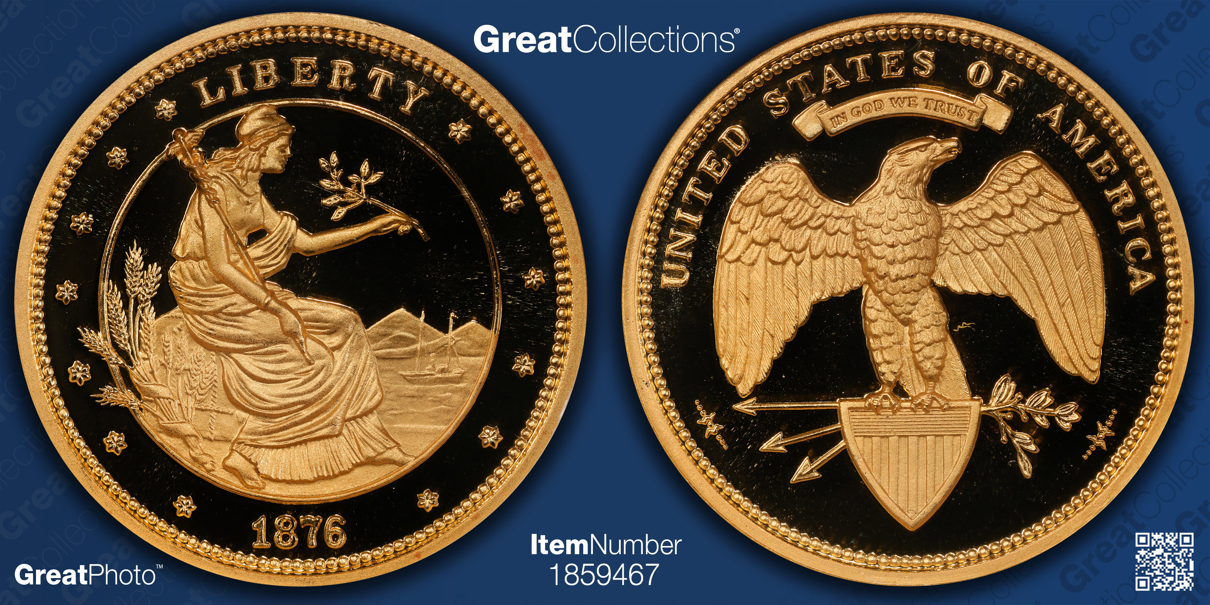 1876 (Struck 2008) $100 Gold Union Proposed Design. One Ounce Pure