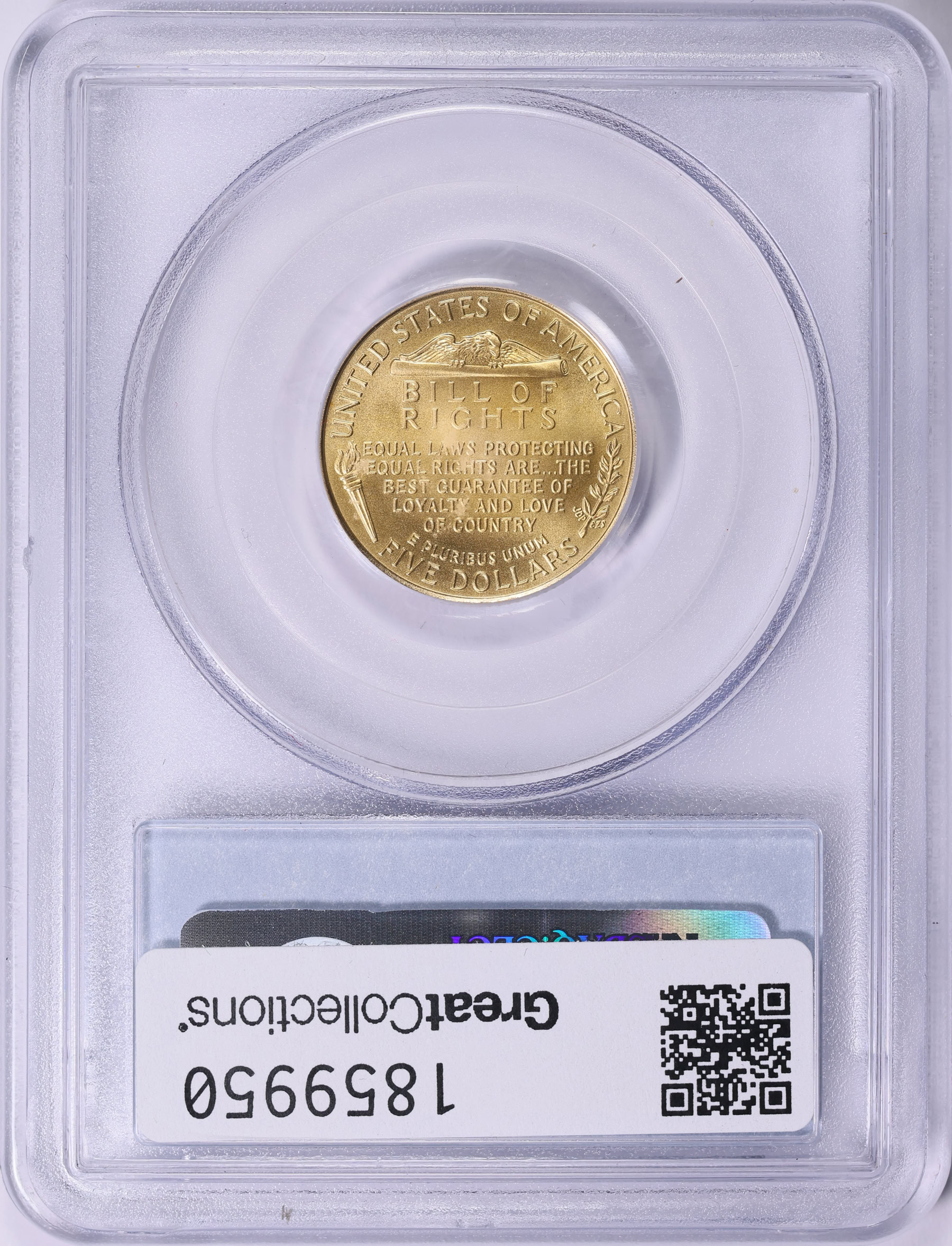1993-W James Madison and Bill of Rights Gold $5 PCGS MS-69 (US