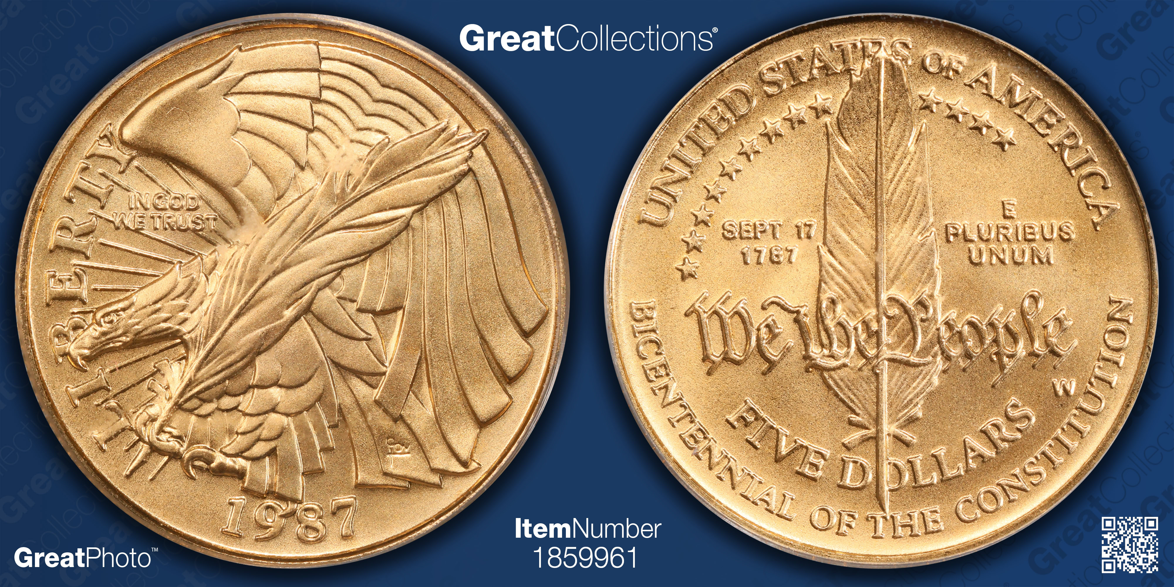 1987-W U.S. Constitution Bicentennial Gold $5 PCGS MS-69 (US Vault