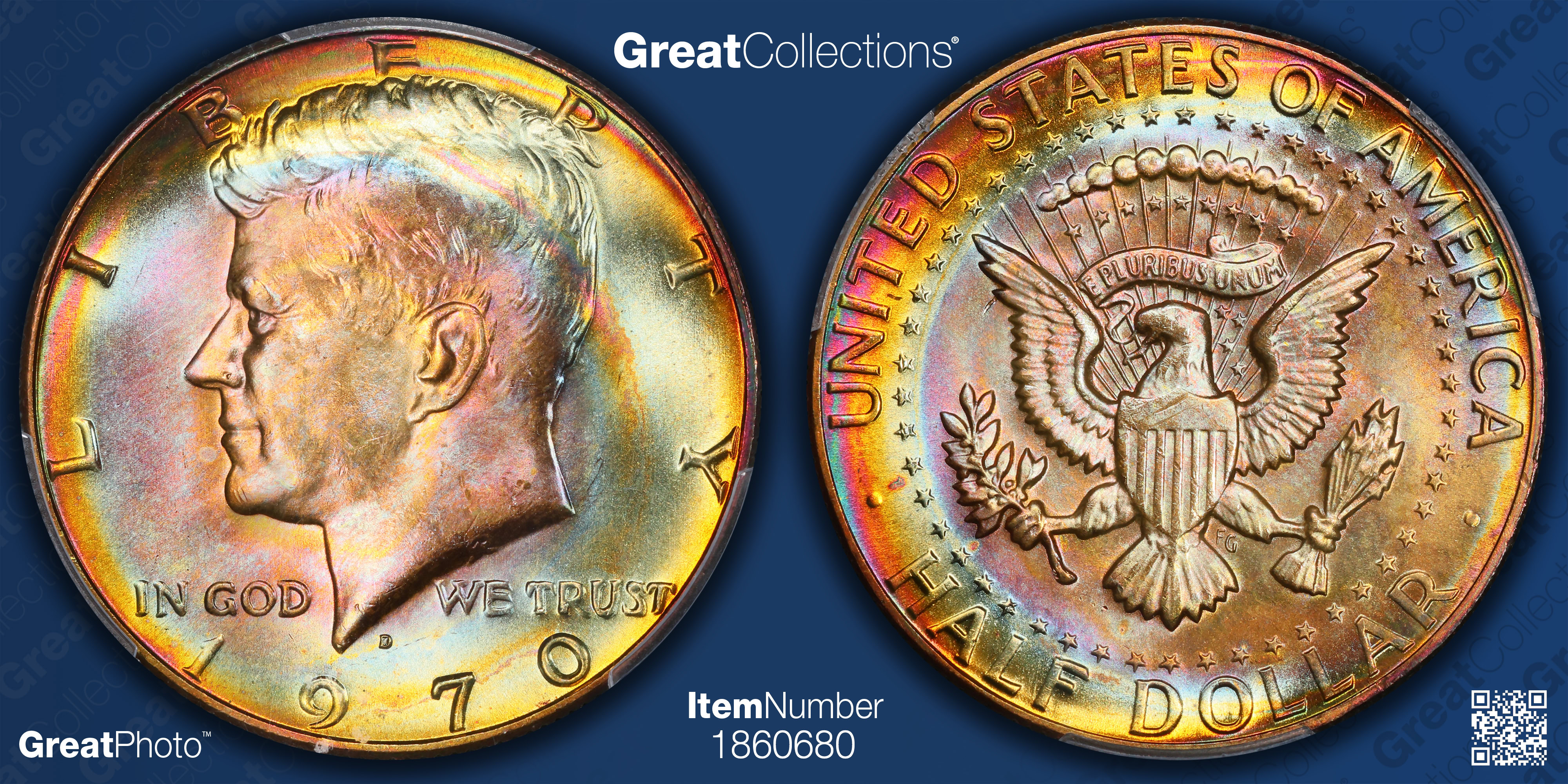 1970-D Kennedy Half Dollar PCGS MS-67+ (QA Gold) (Toned) (Item