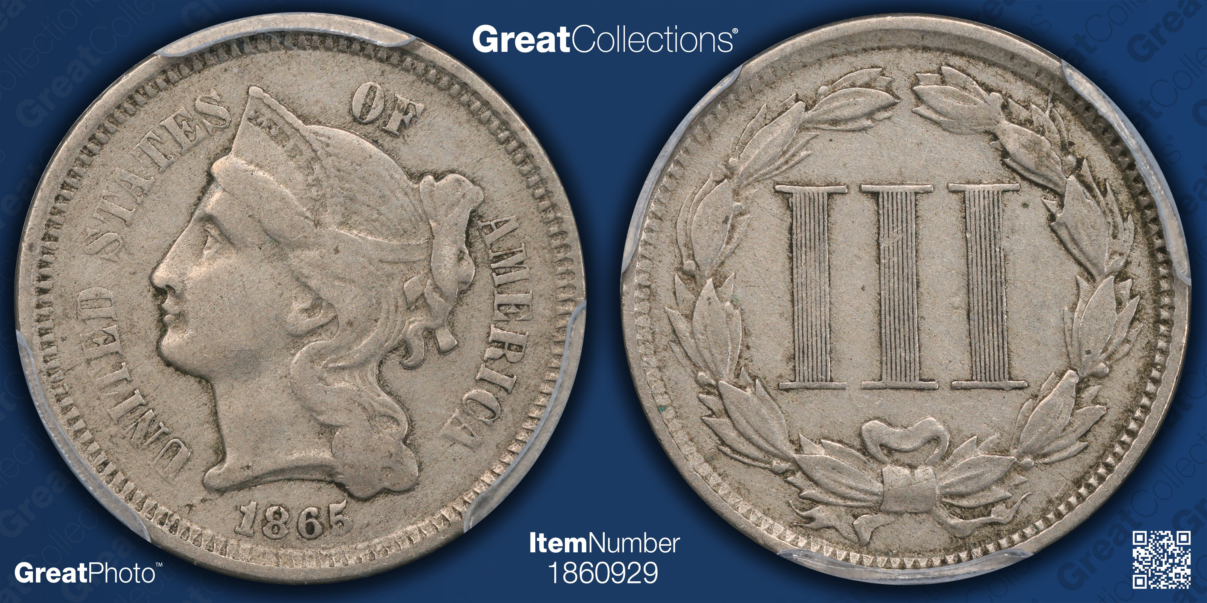 1865 Nickel Three-Cent Piece Misplaced Date FS-301 (001) PCGS VF