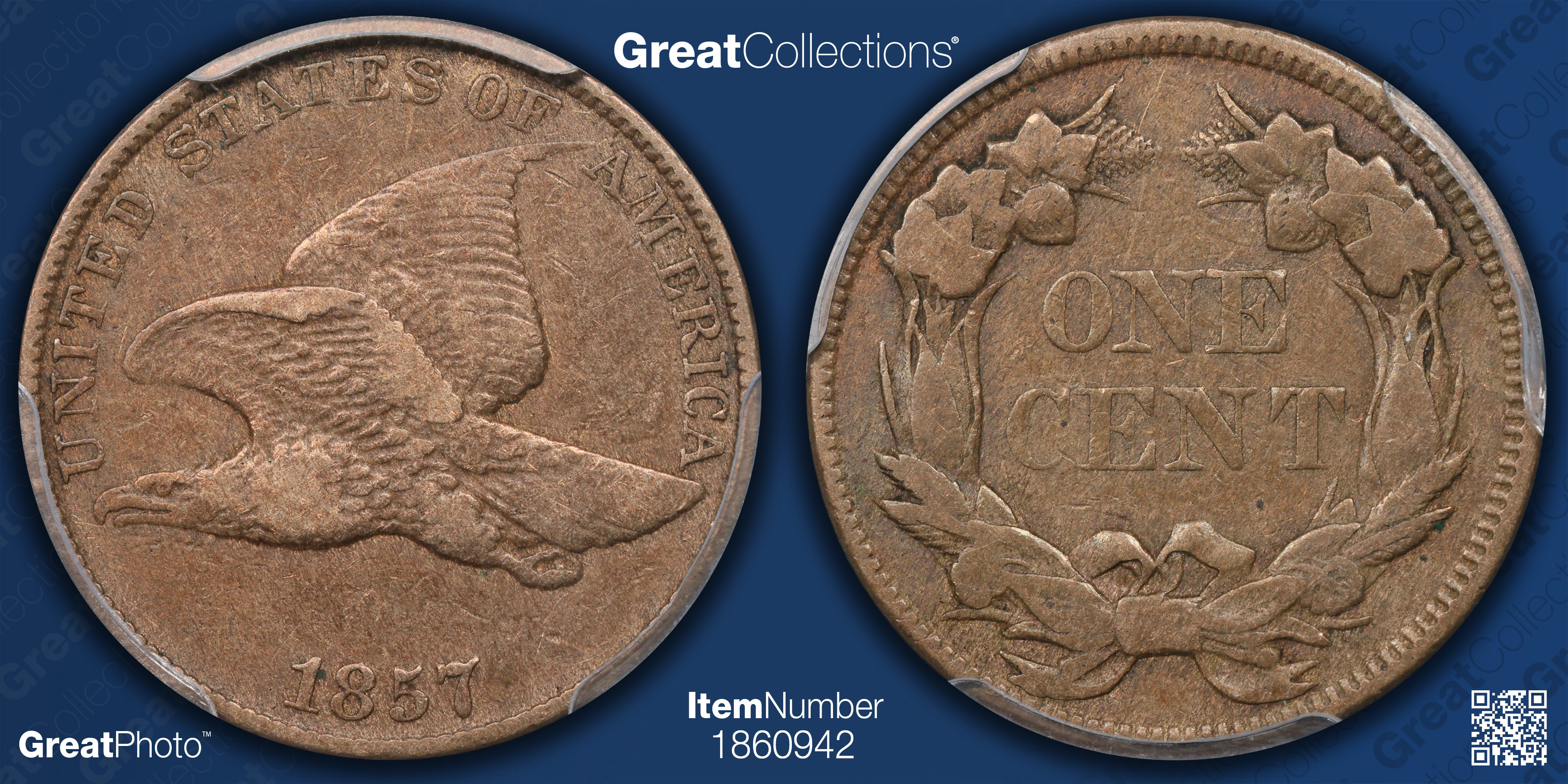 1857 Flying Eagle Cent 1857 1C Rev Die Clash with 25C FS-901 PCGS