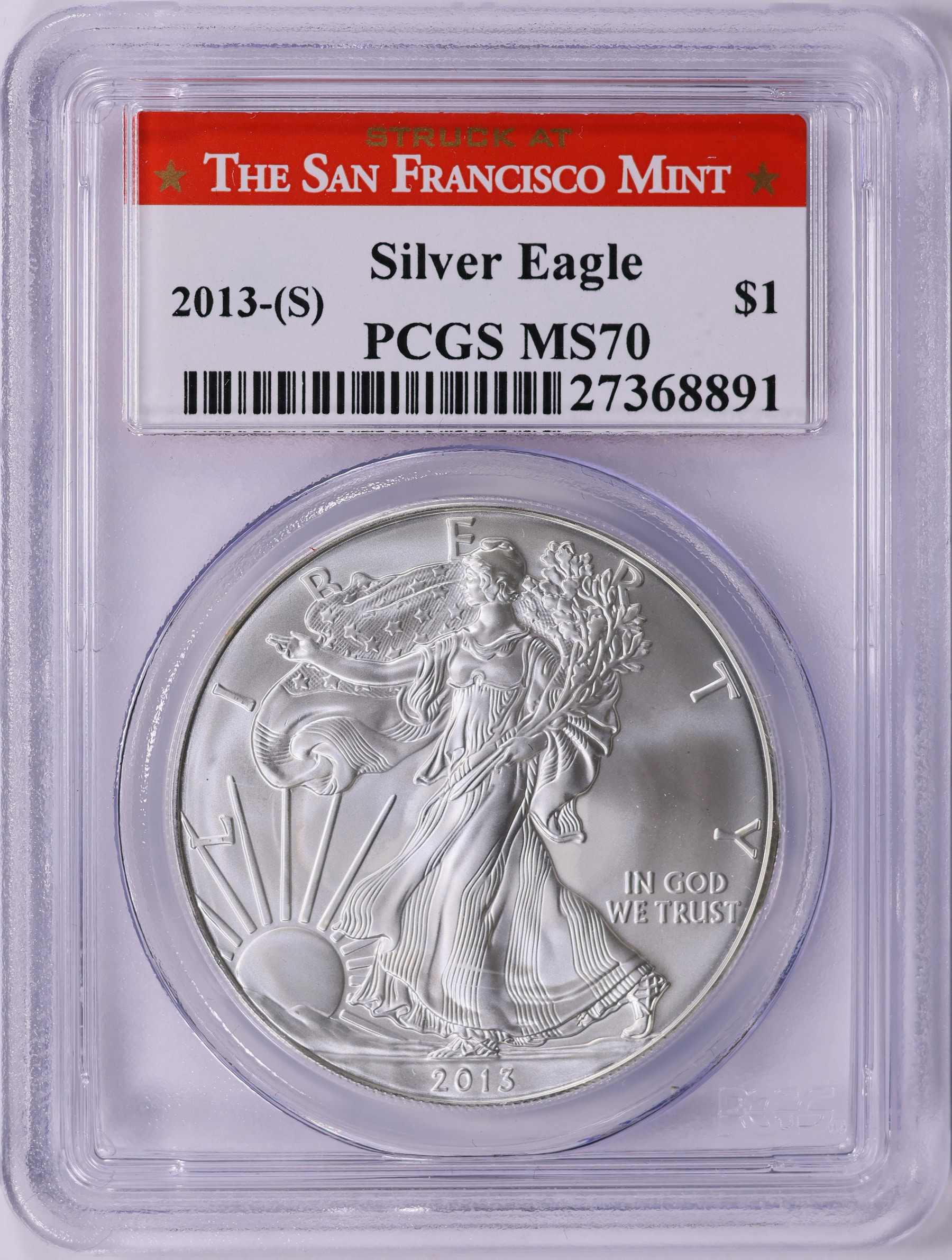 2013-(S) $1 Silver Eagle Struck at San Francisco PCGS MS-70 (Item
