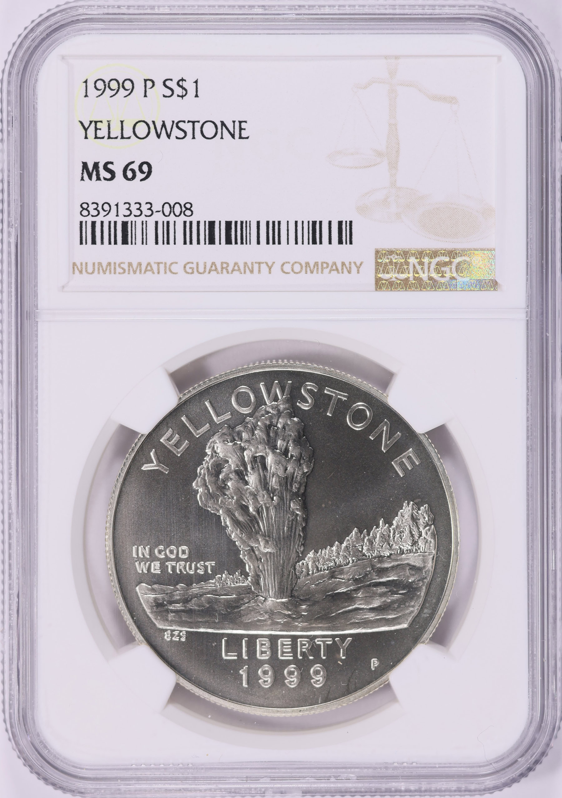 1999-P Yellowstone National Park Silver Dollar NGC MS-69 (Item