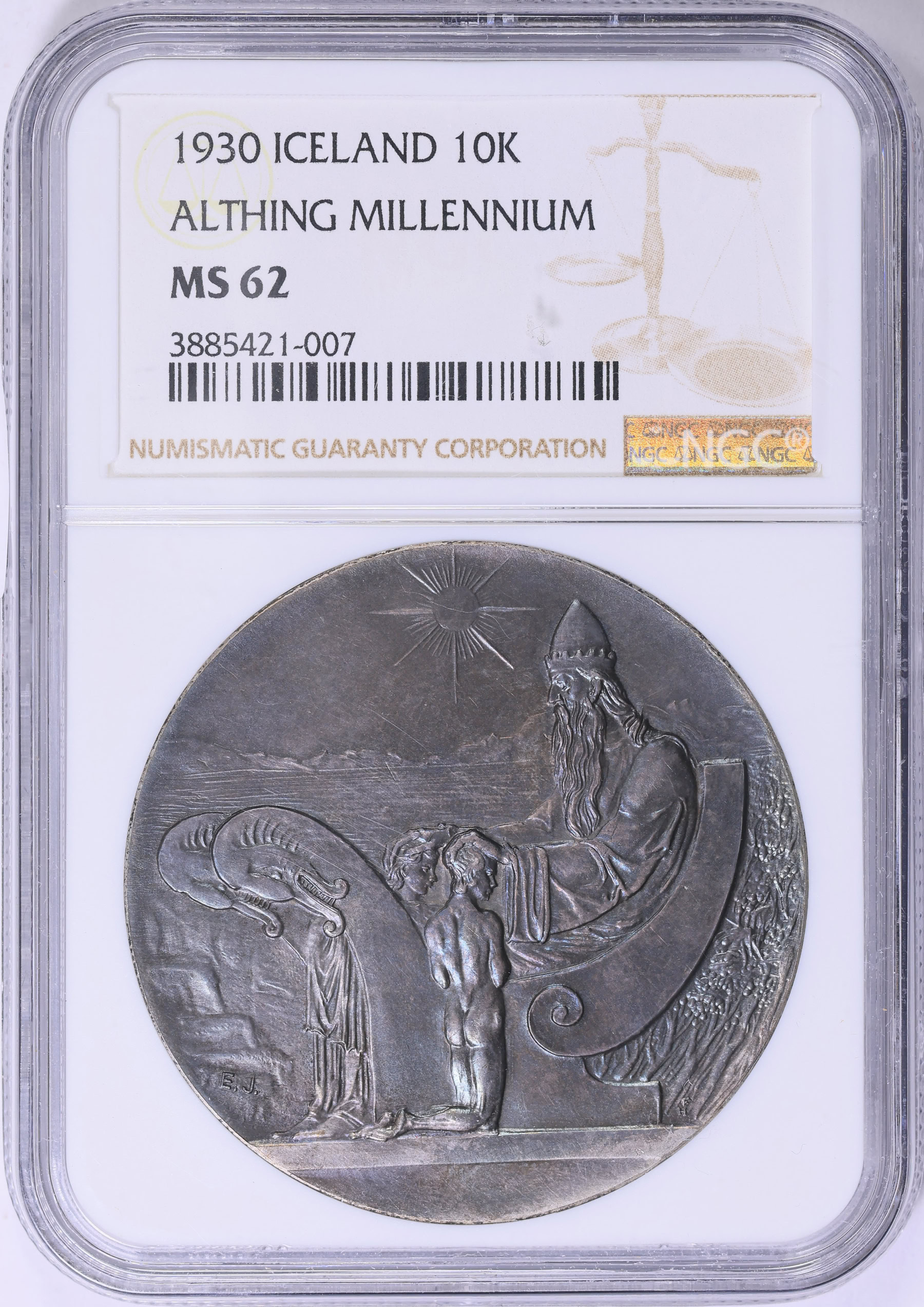 【レア】 ICELAND Pierre Ferrenbach 中古品 Iceland 1930 Silver 10 Kronur Althing 1,000 Year Anniversary KM-X3