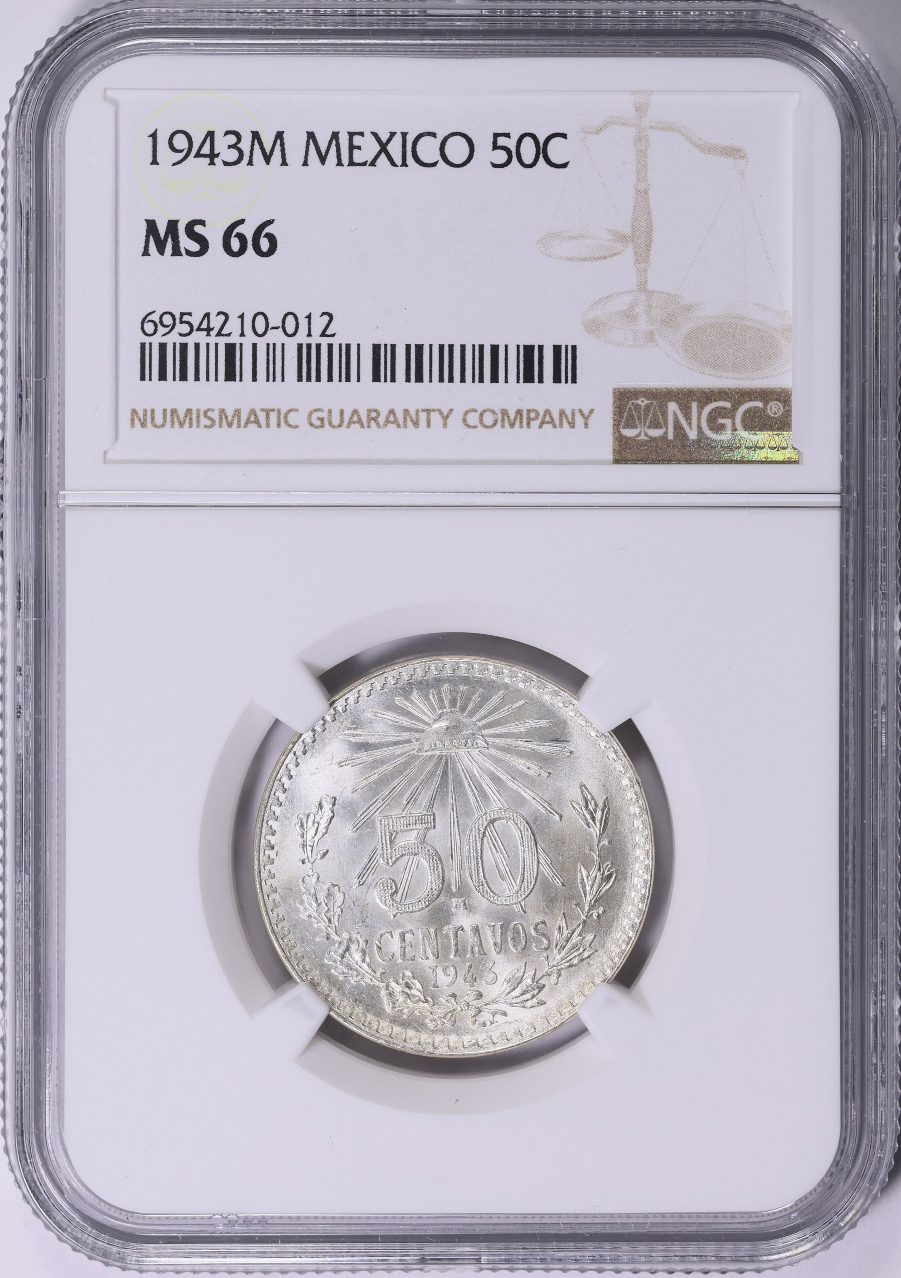 Mexico 1943-M Silver 50 Centavos KM-447 NGC MS-66 (Item 1863182