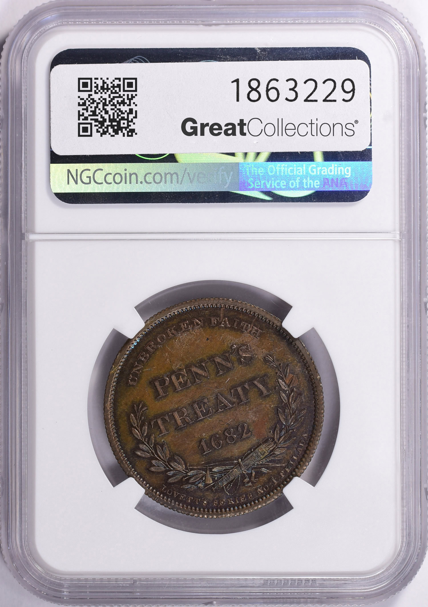 ND (c.1860) Bronze 31mm Lovett's Series Penn's Treaty Medal NGC MS
