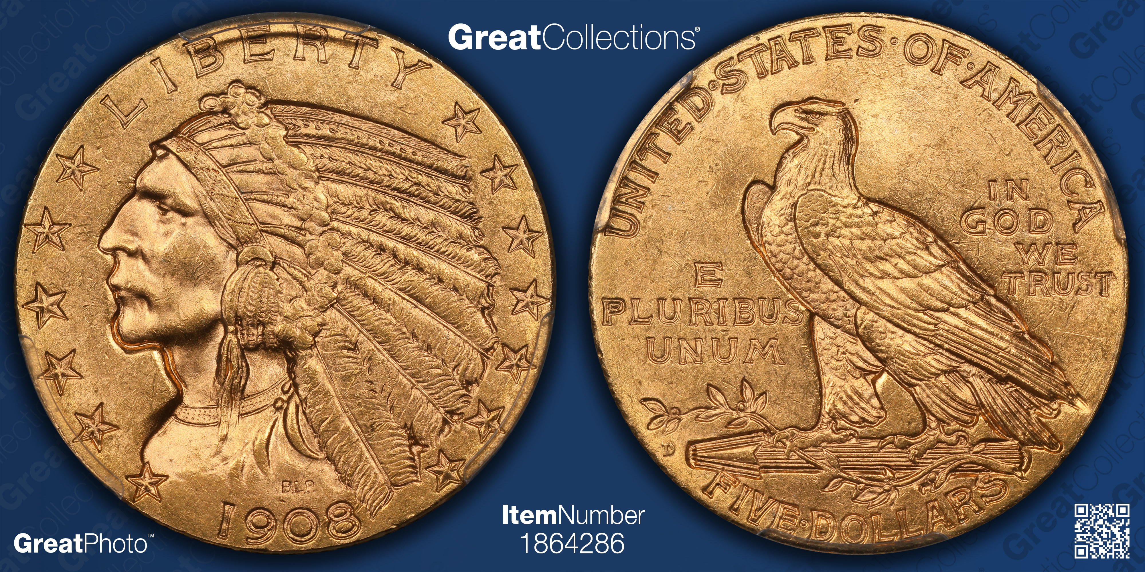 1908-D Indian Gold Half Eagle PCGS MS-64 (CAC Green) (Item 1864286 ...