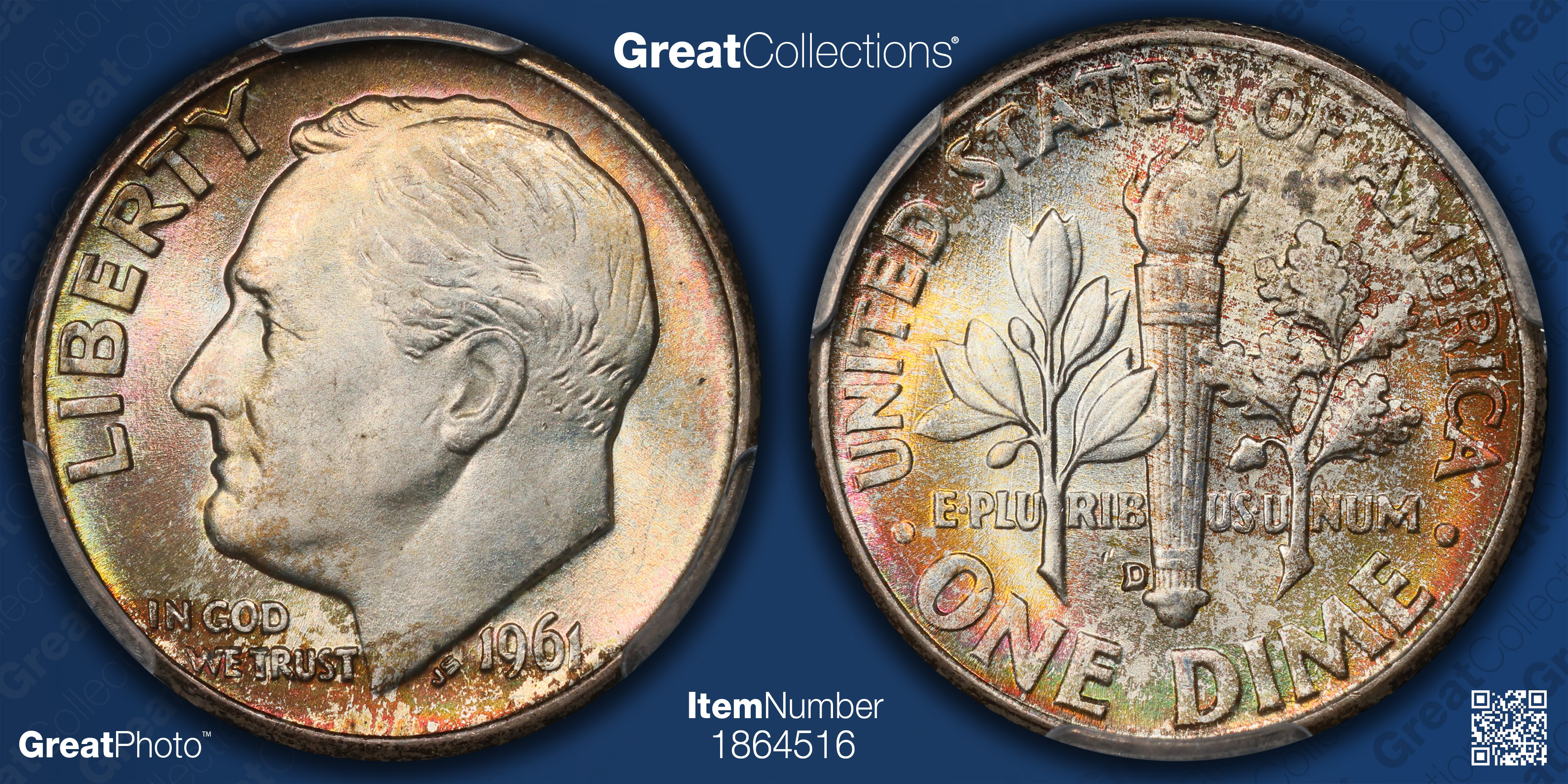 1961-D Roosevelt Dime PCGS MS-67 (Toned) (Item 1864516