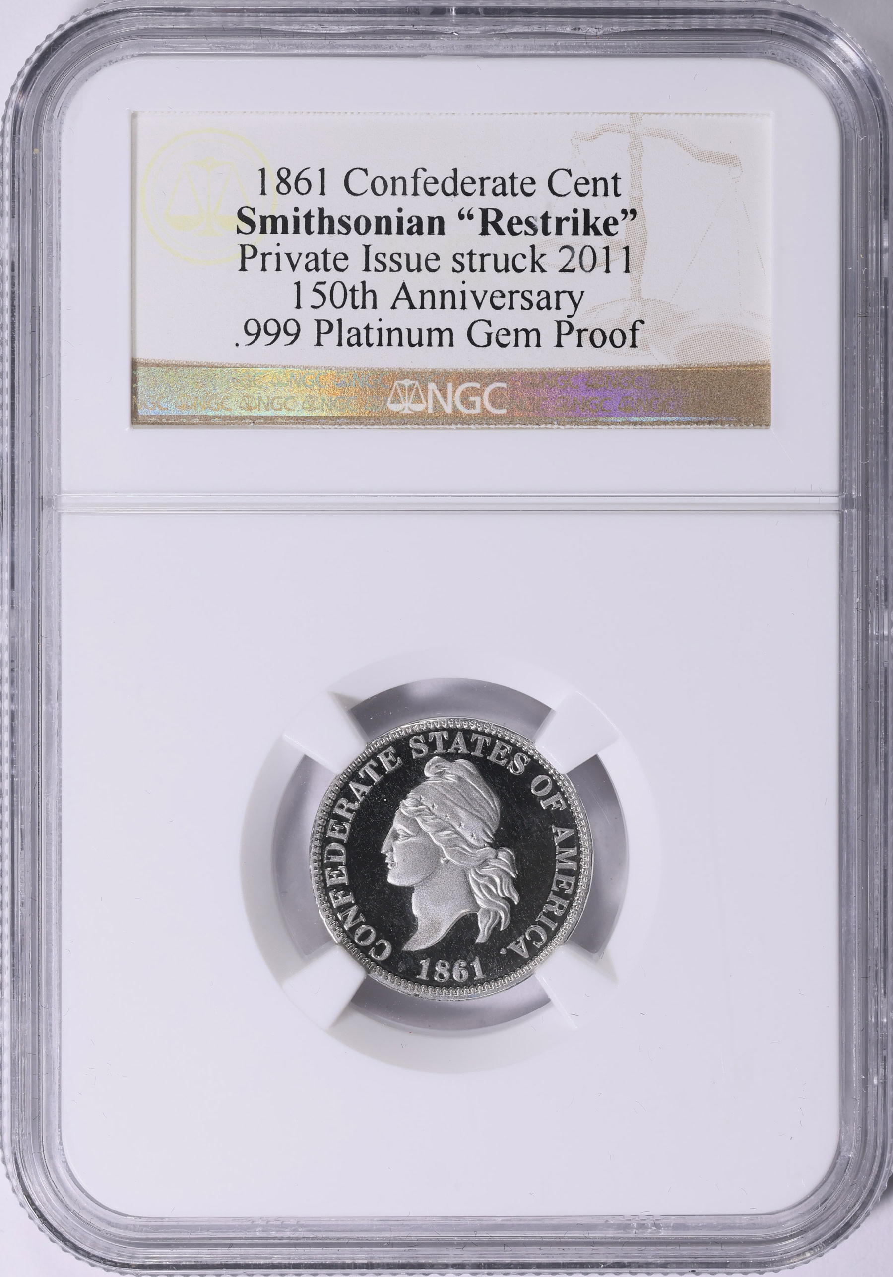 1861 Confederate Cent Smithsonian Restrike 150th Anniversary Platinum ...