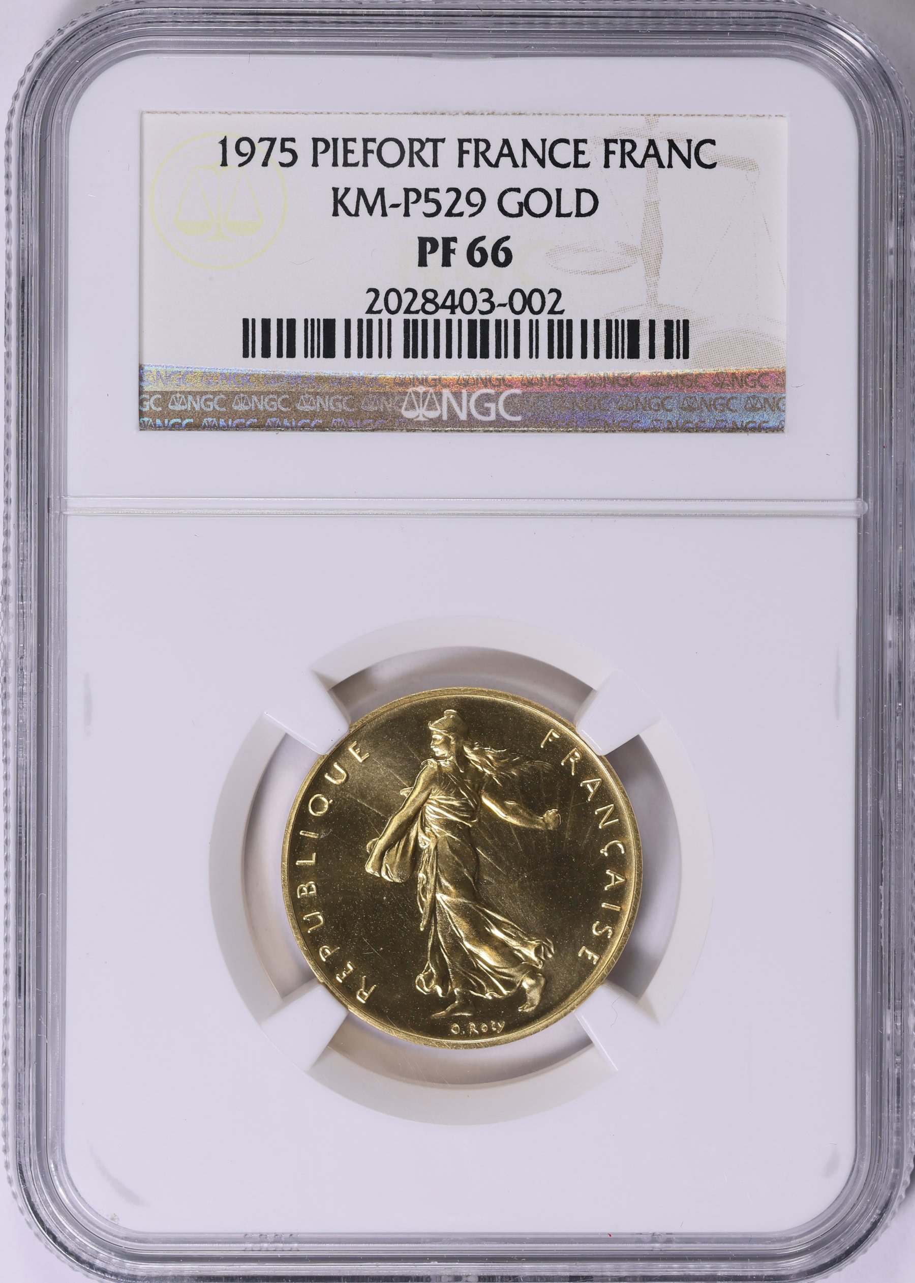 France 1975 Gold Franc Piedfort KM-P529 NGC Proof-66 (AGW = 0.709