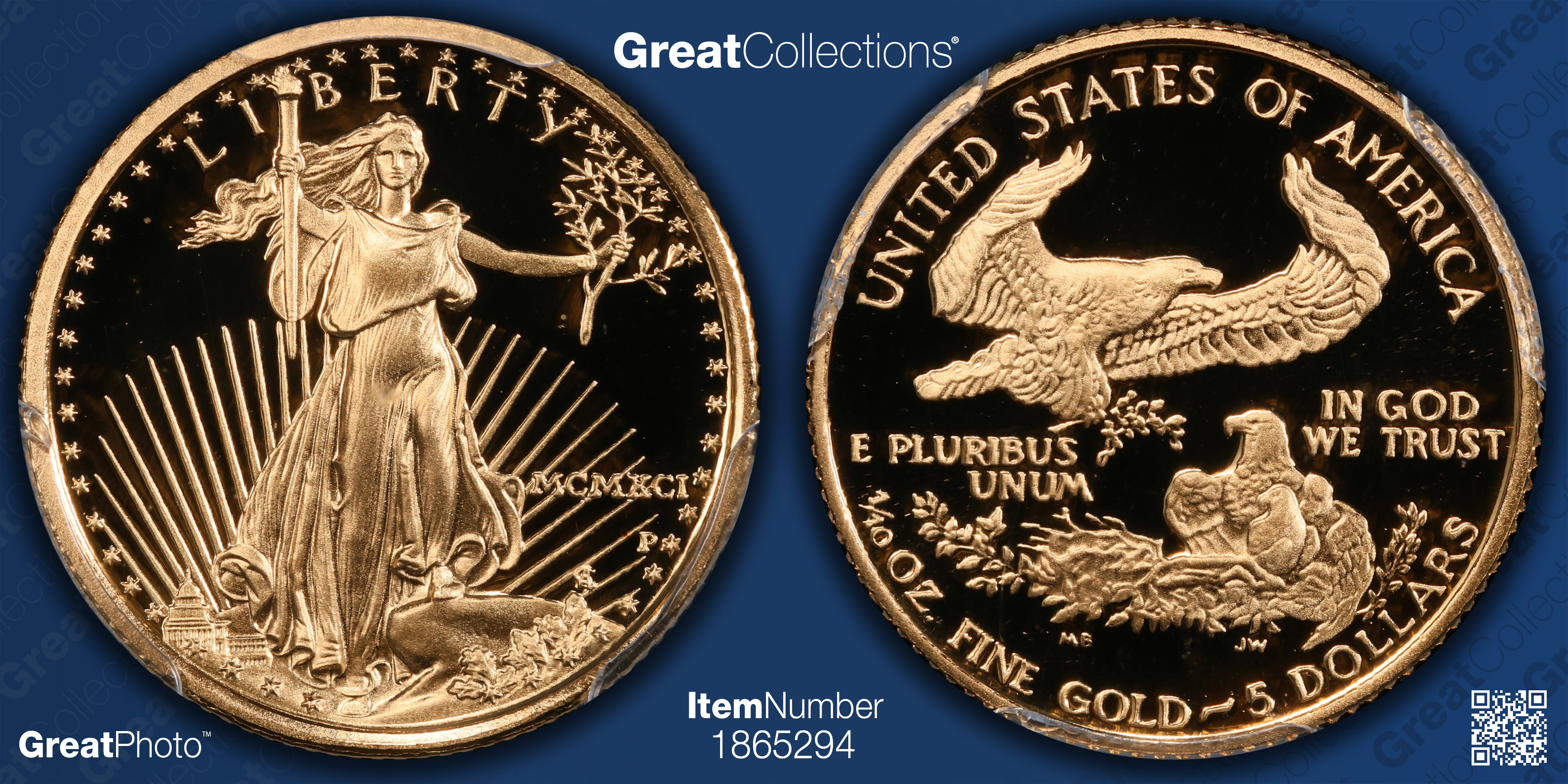 1991-P $5 Tenth-Ounce Gold American Eagle PCGS Proof-70 DCAM (Moy