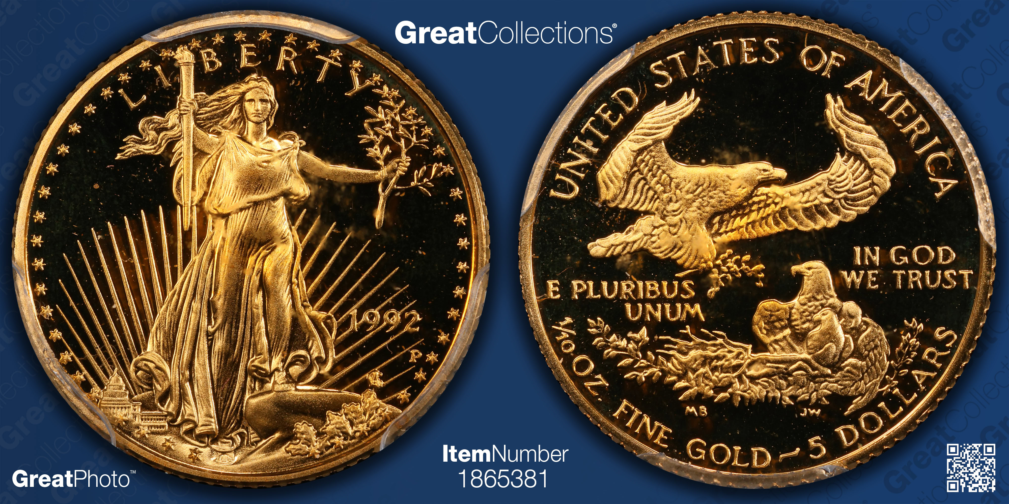 1992-P $5 Tenth-Ounce Gold American Eagle PCGS Proof-70 DCAM (Philip ...