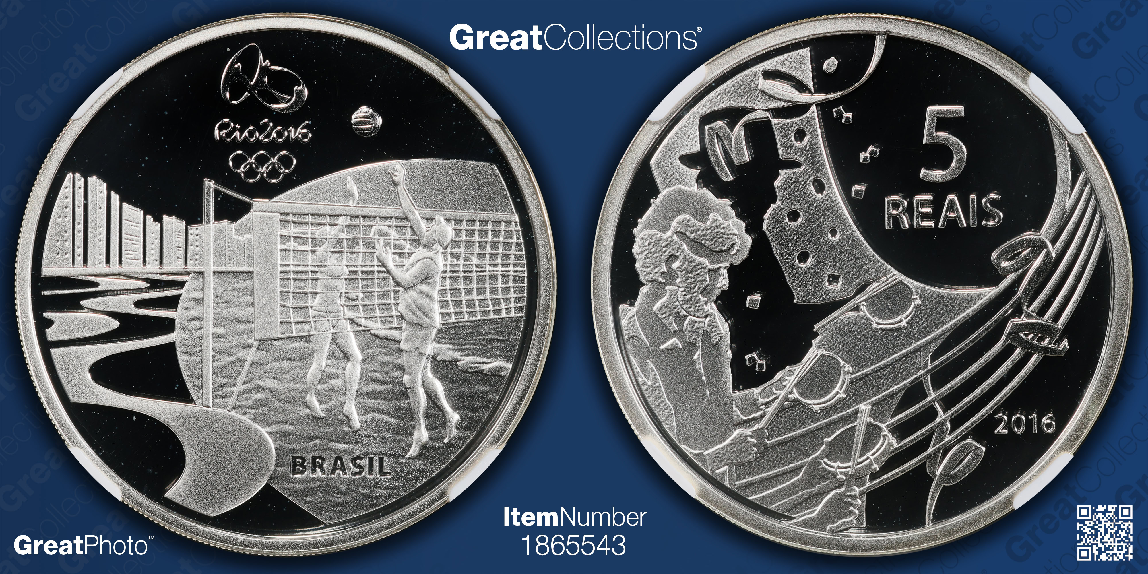 Brazil 2016 Silver 5 Reais Rio Olympics Series IV Volleyball