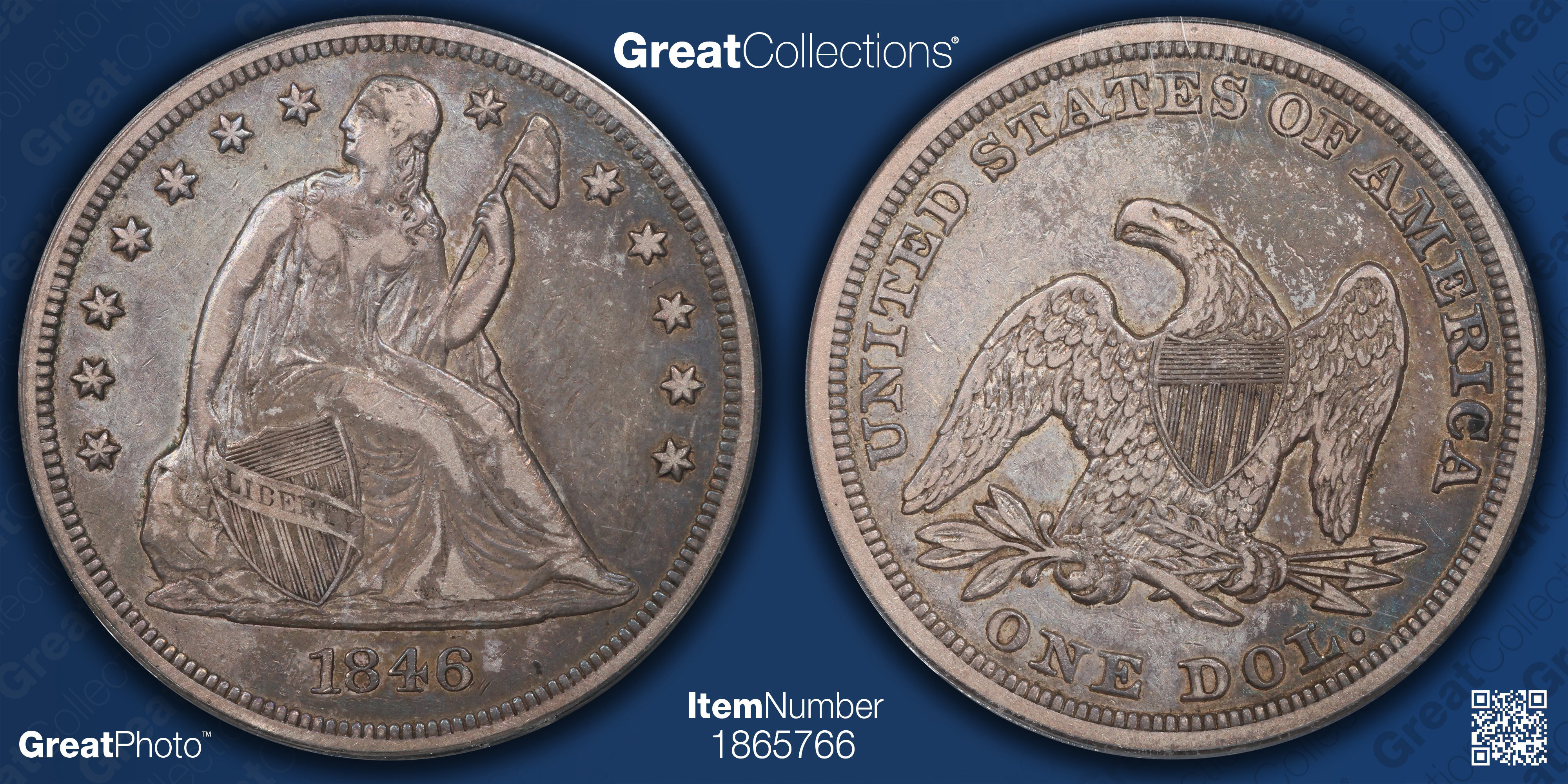 1846 Seated Liberty Silver Dollar PCGS VF-35 OGH (Toned) (Item