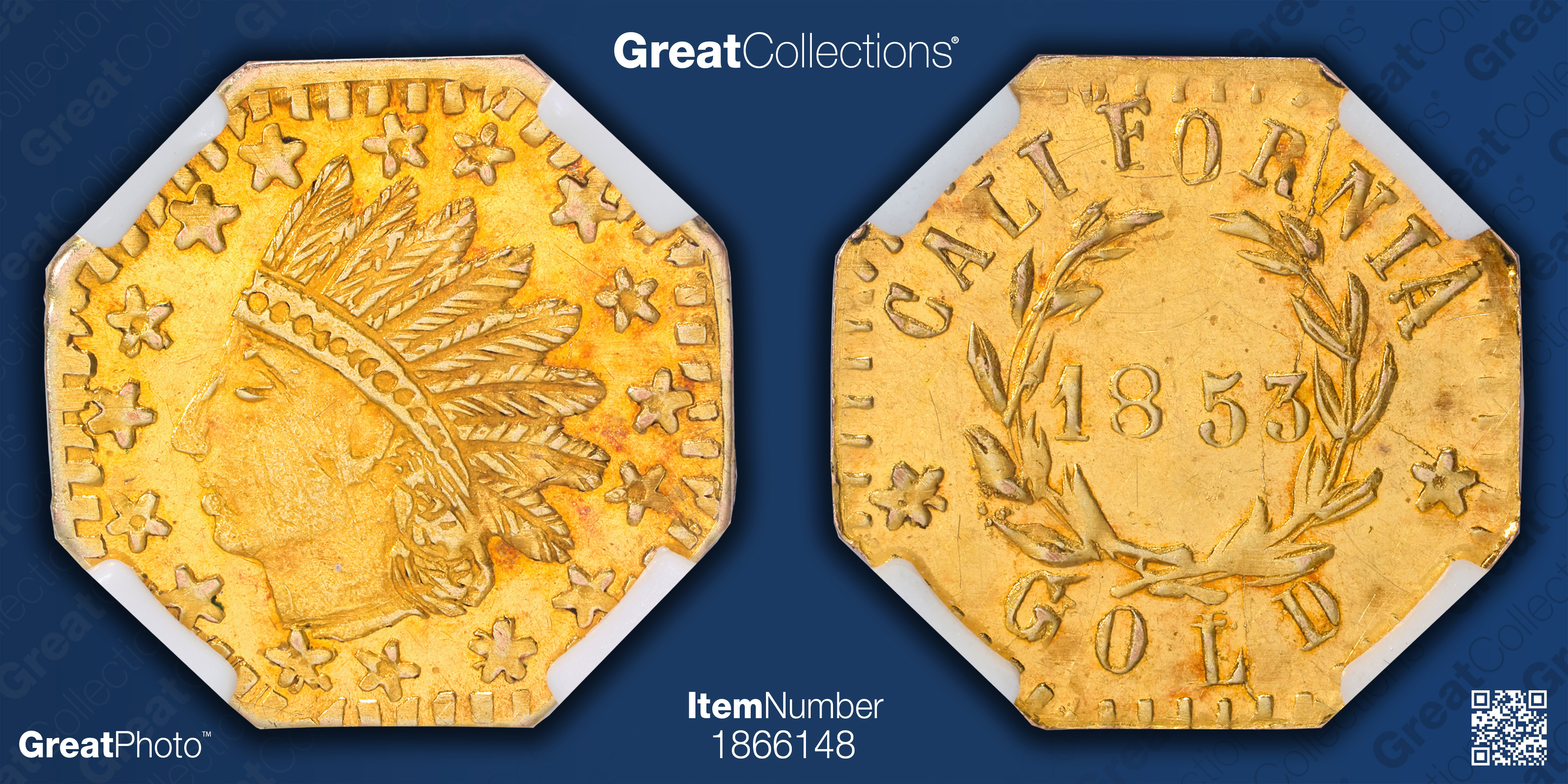1853-Dated California Fractional Gold Token Indian - Wreath #5, 16