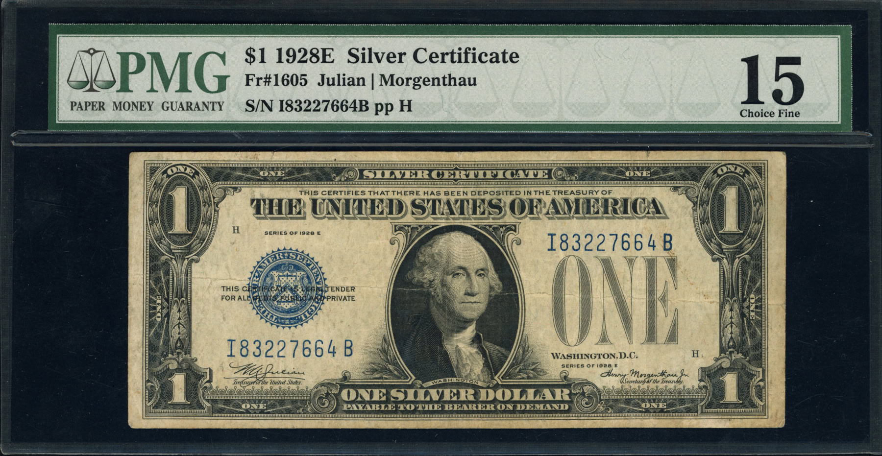 Fr. 1605 (IB Block) 1928E $1 Silver Certificate Blue Note Julian ...