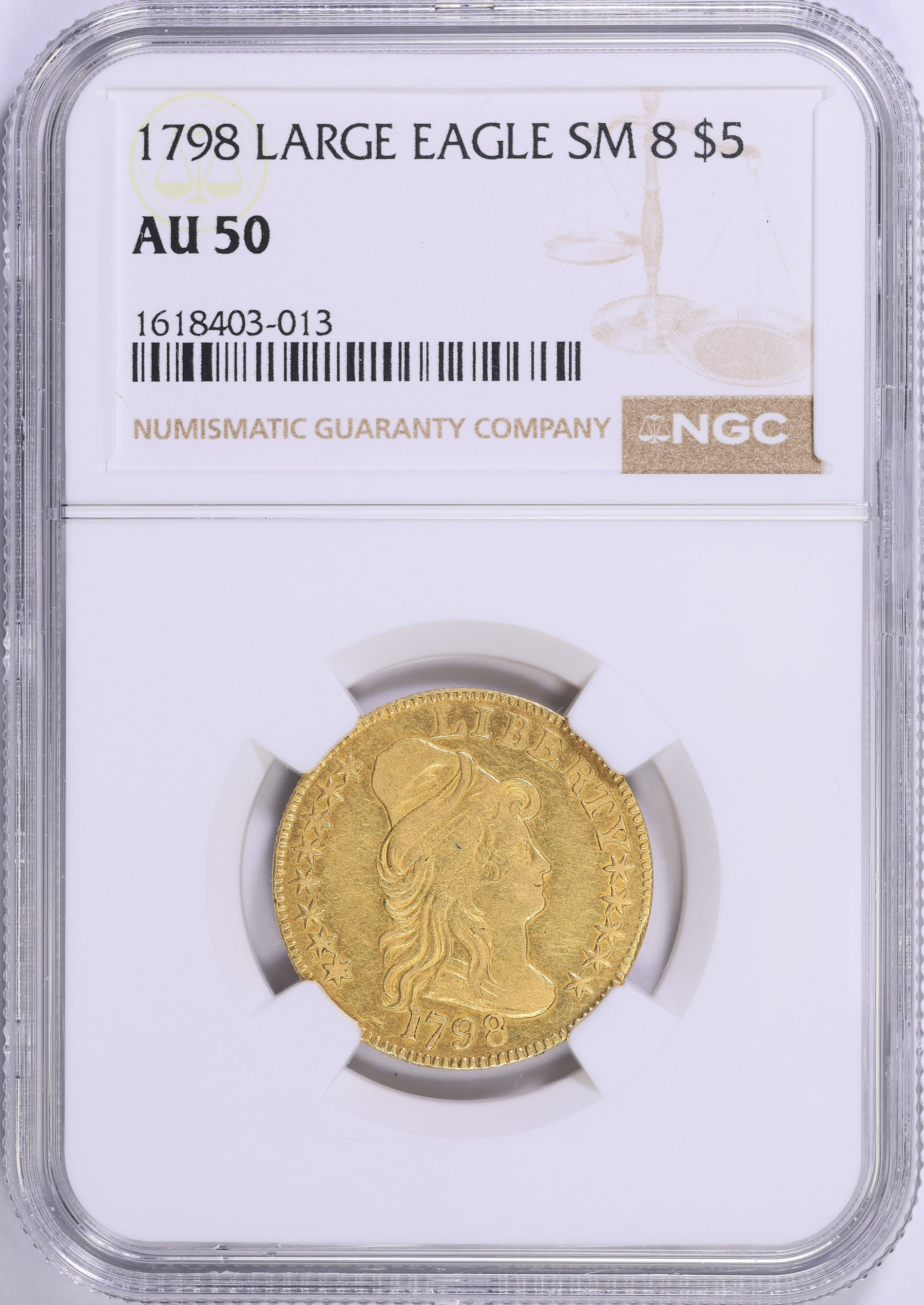 1798 Capped Bust Right Gold Half Eagle Small 8 NGC AU-50