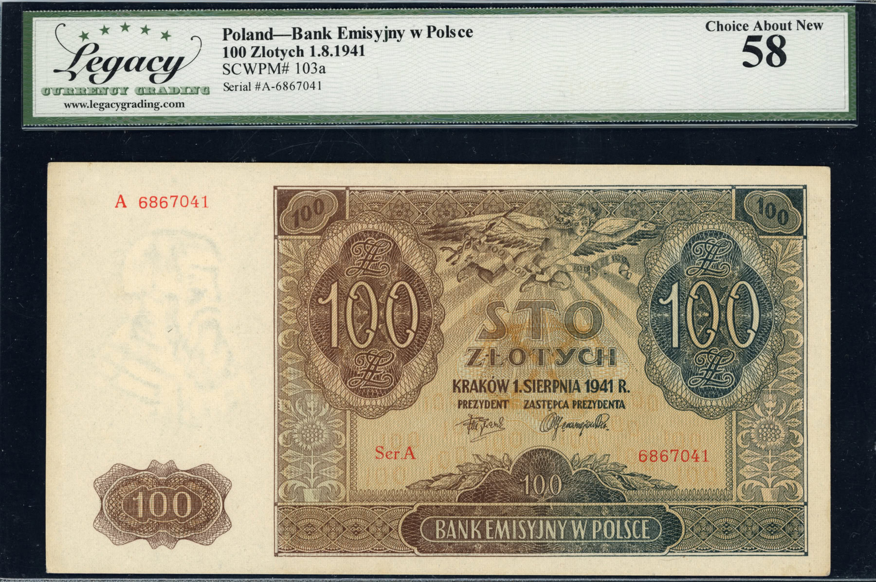 Poland 1941 100 Zlotych Bank Emisyjny w Polsce Note SCWPM-103a Legacy ...