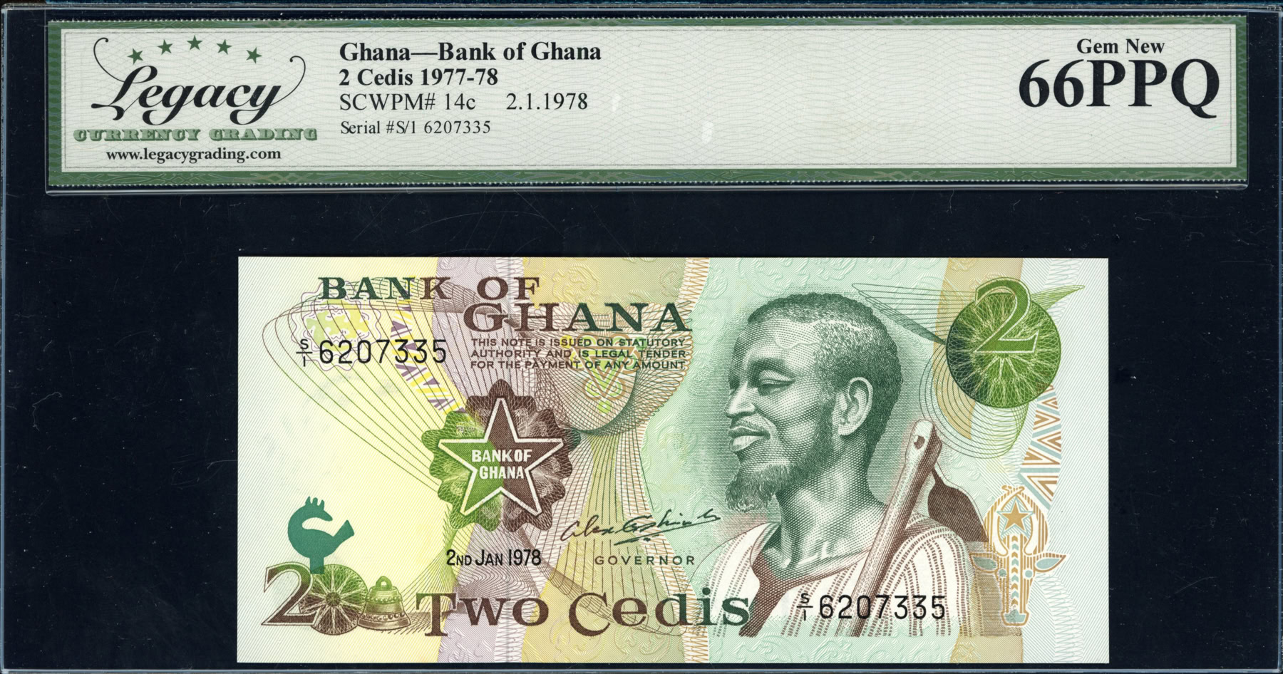 Ghana 1978 2 Cedis Bank of Ghana Note SCWPM-14c Legacy Gem New 66 PPQ ...
