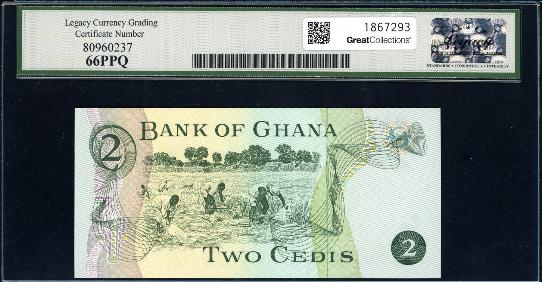 Ghana 1978 2 Cedis Bank of Ghana Note SCWPM-14c Legacy Gem New 66 PPQ ...