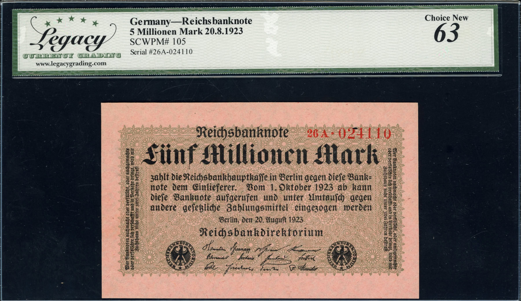 Germany 1923 5,000,000 Marks Reichsbanknote Note SCWPM-105 Legacy ...