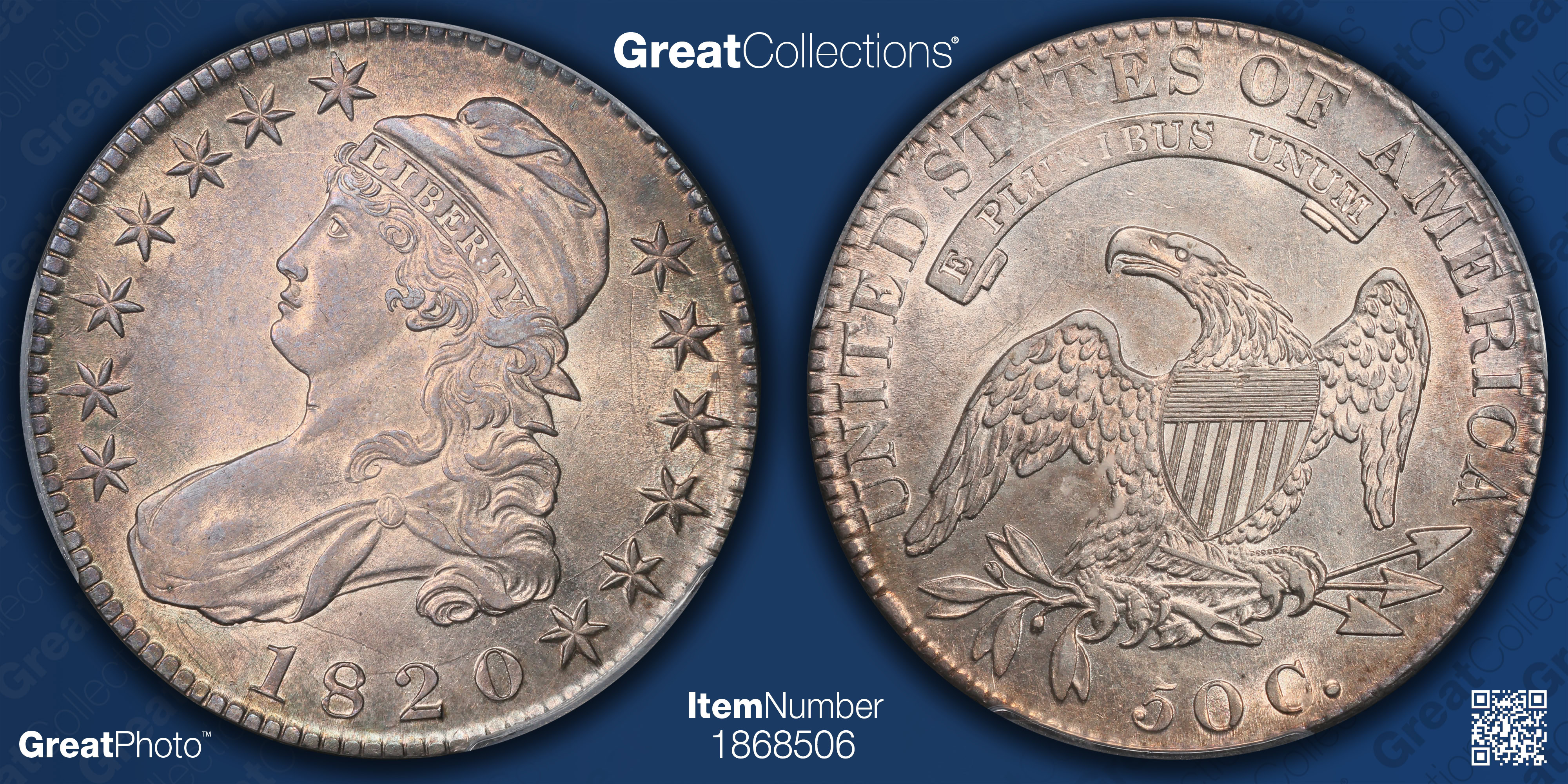 1820 Capped Bust Half Dollar Square 2, Knob 2, Large