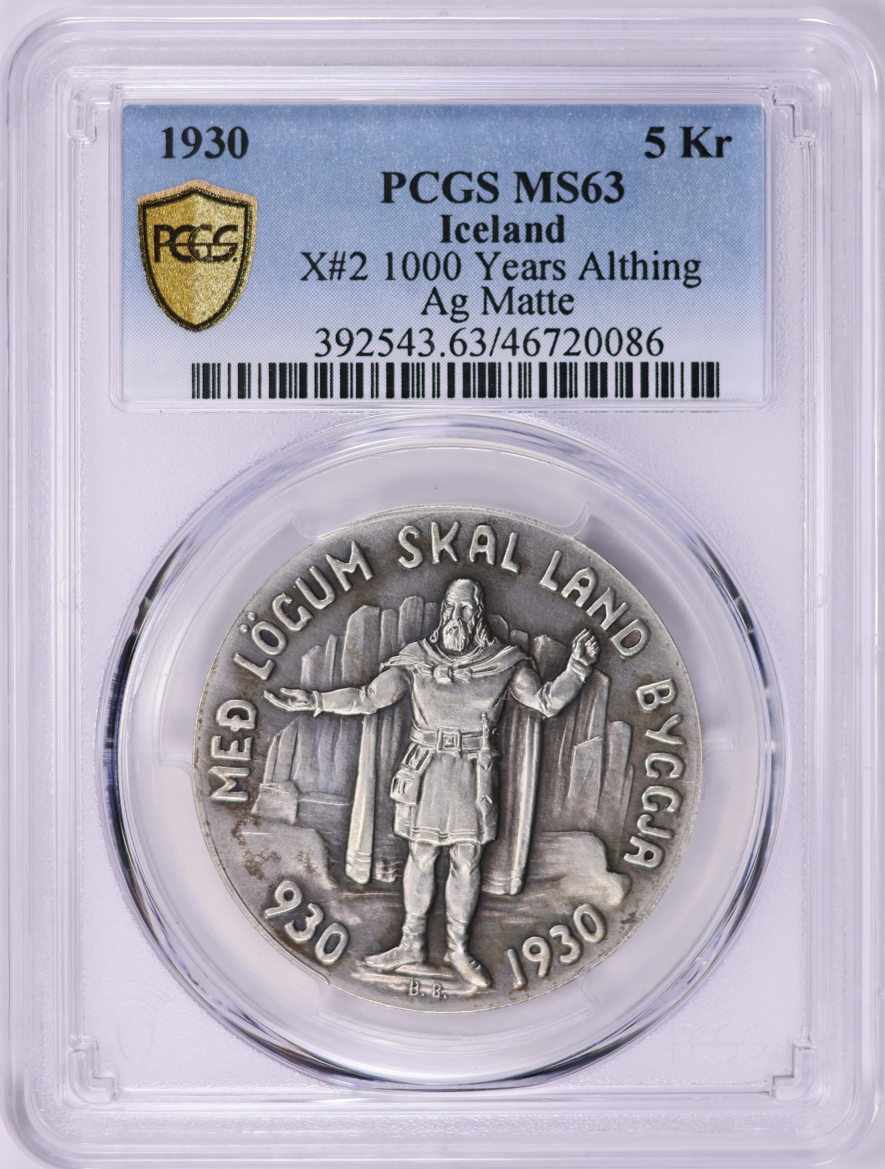 Iceland 1930 Silver 5 Kronur Althing 1,000 Year Anniversary KM-X2 PCGS ...
