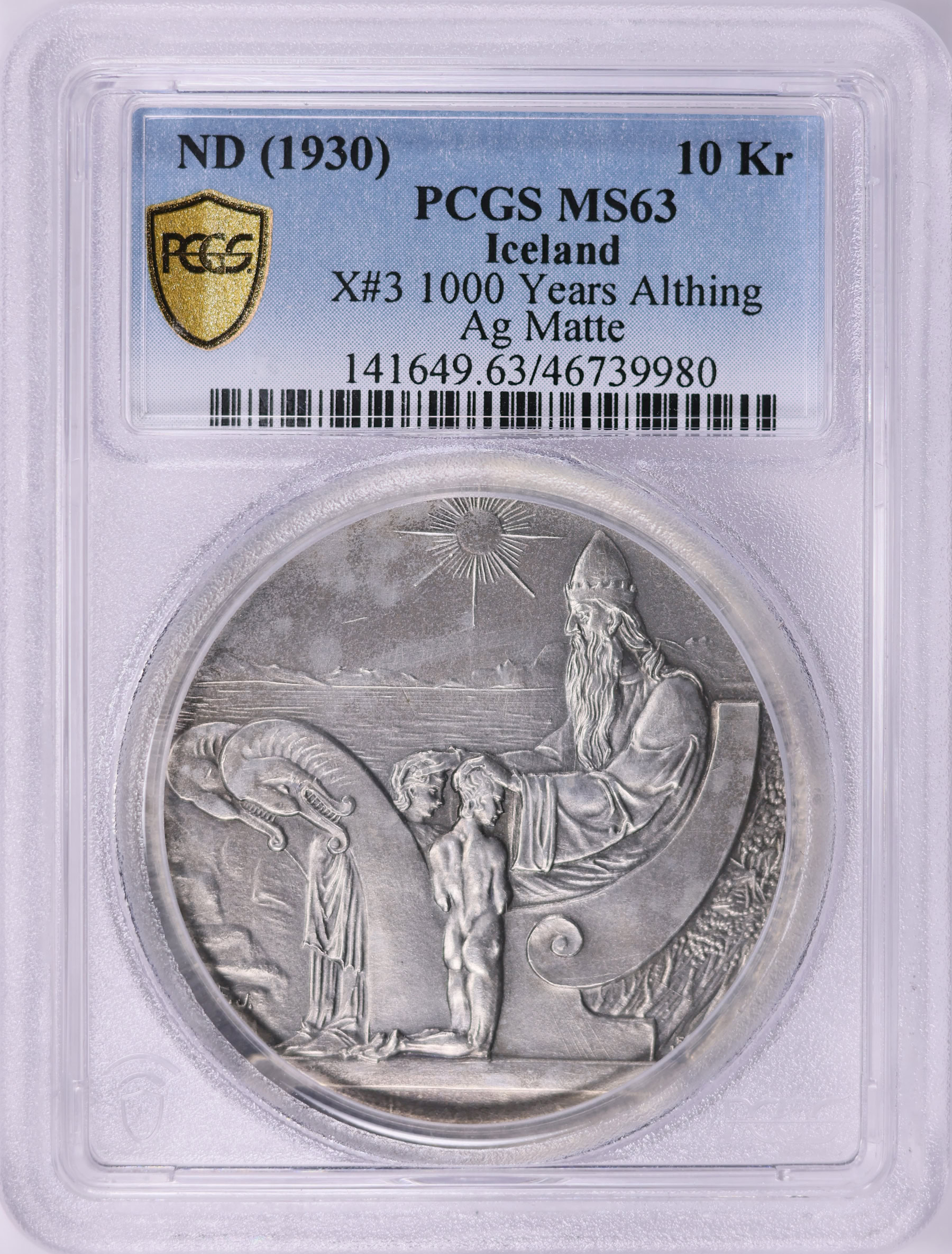 Iceland 1930 Silver 10 Kronur Althing 1,000 Year Anniversary KM-X3 PCGS ...