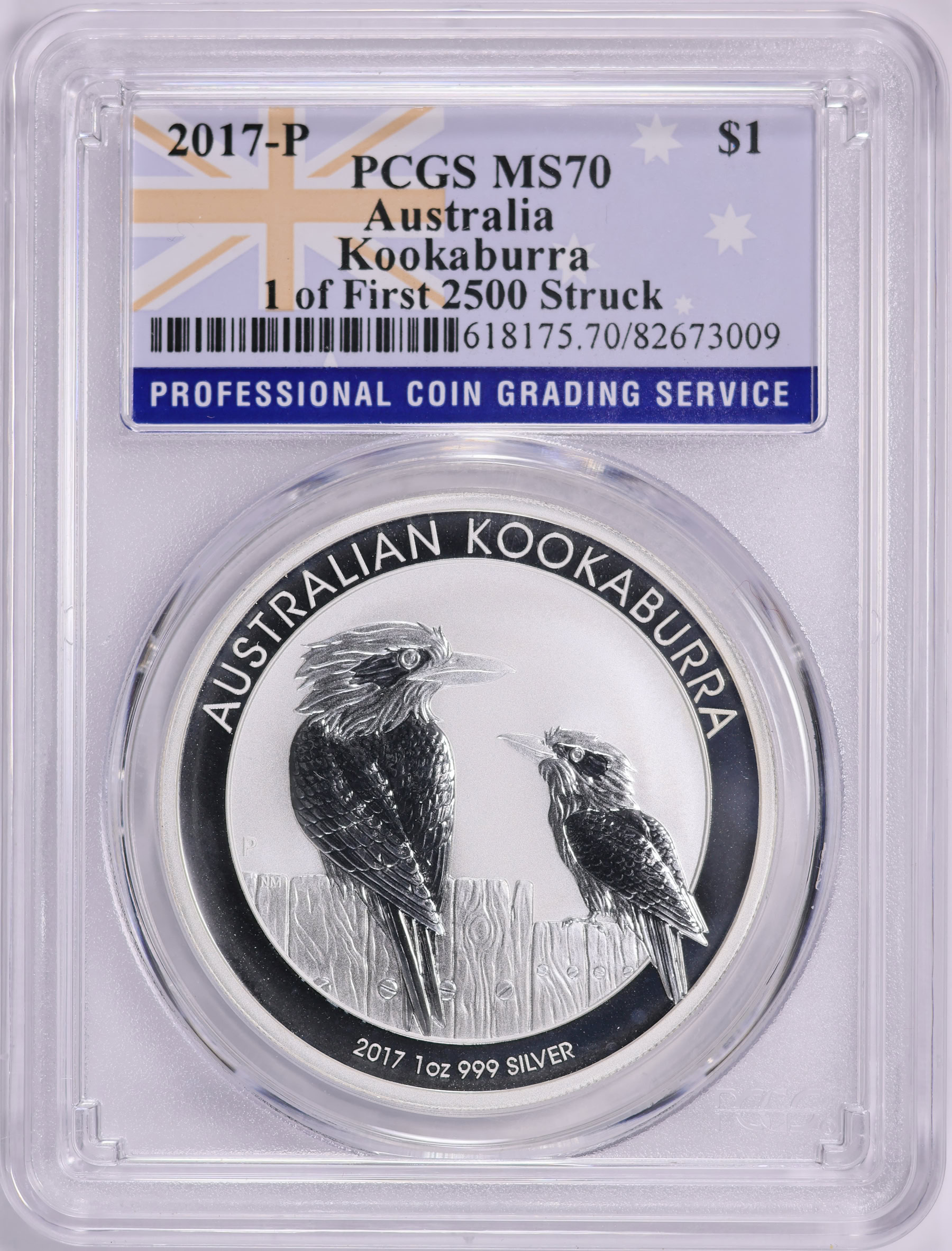 Australia 2017-P Silver Dollar Kookaburra KM-3391.1 PCGS MS-70