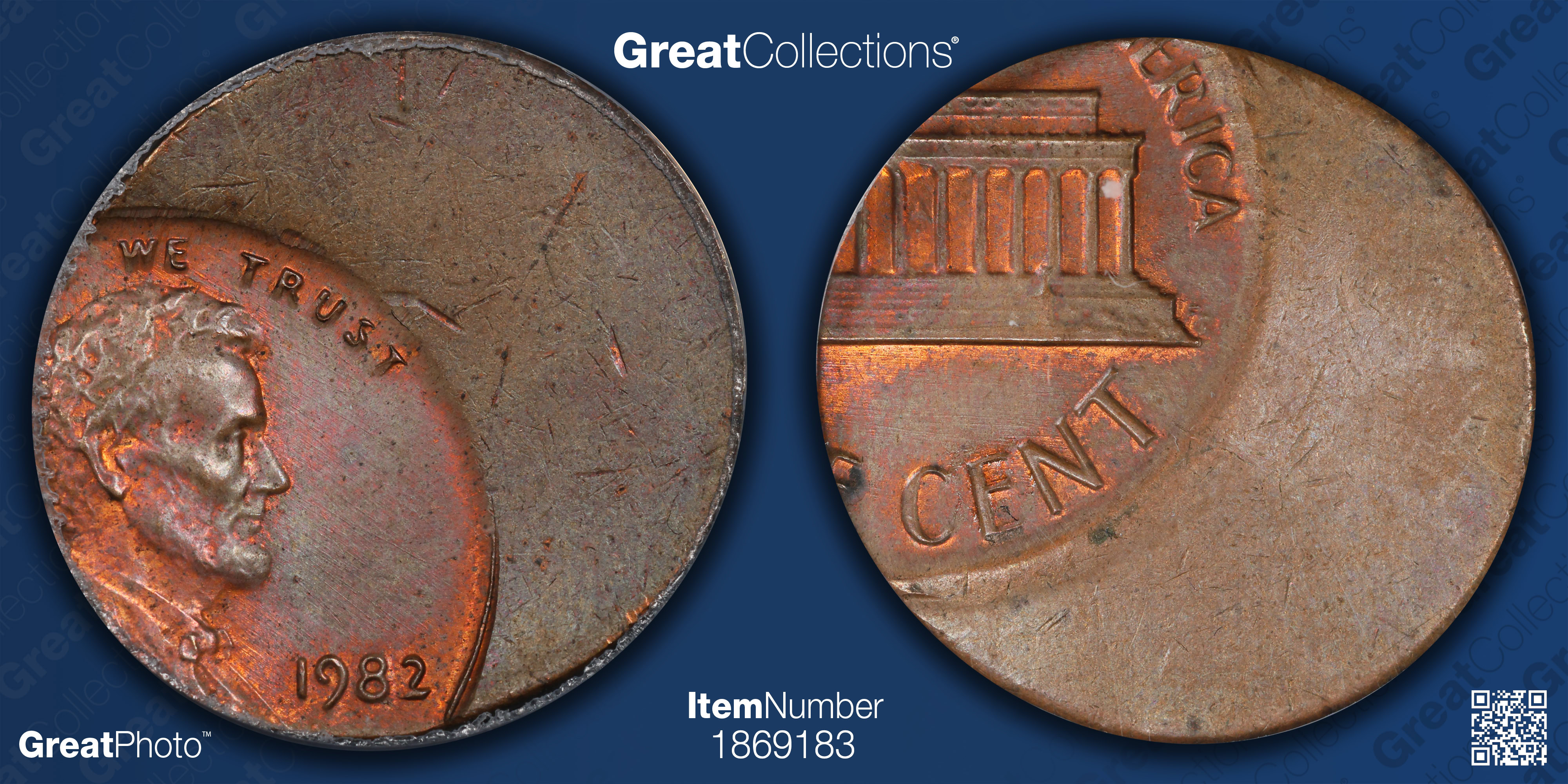 Mint Error 1982 Lincoln Cent Bronze Large Date 60% Off-Center ANACS MS ...