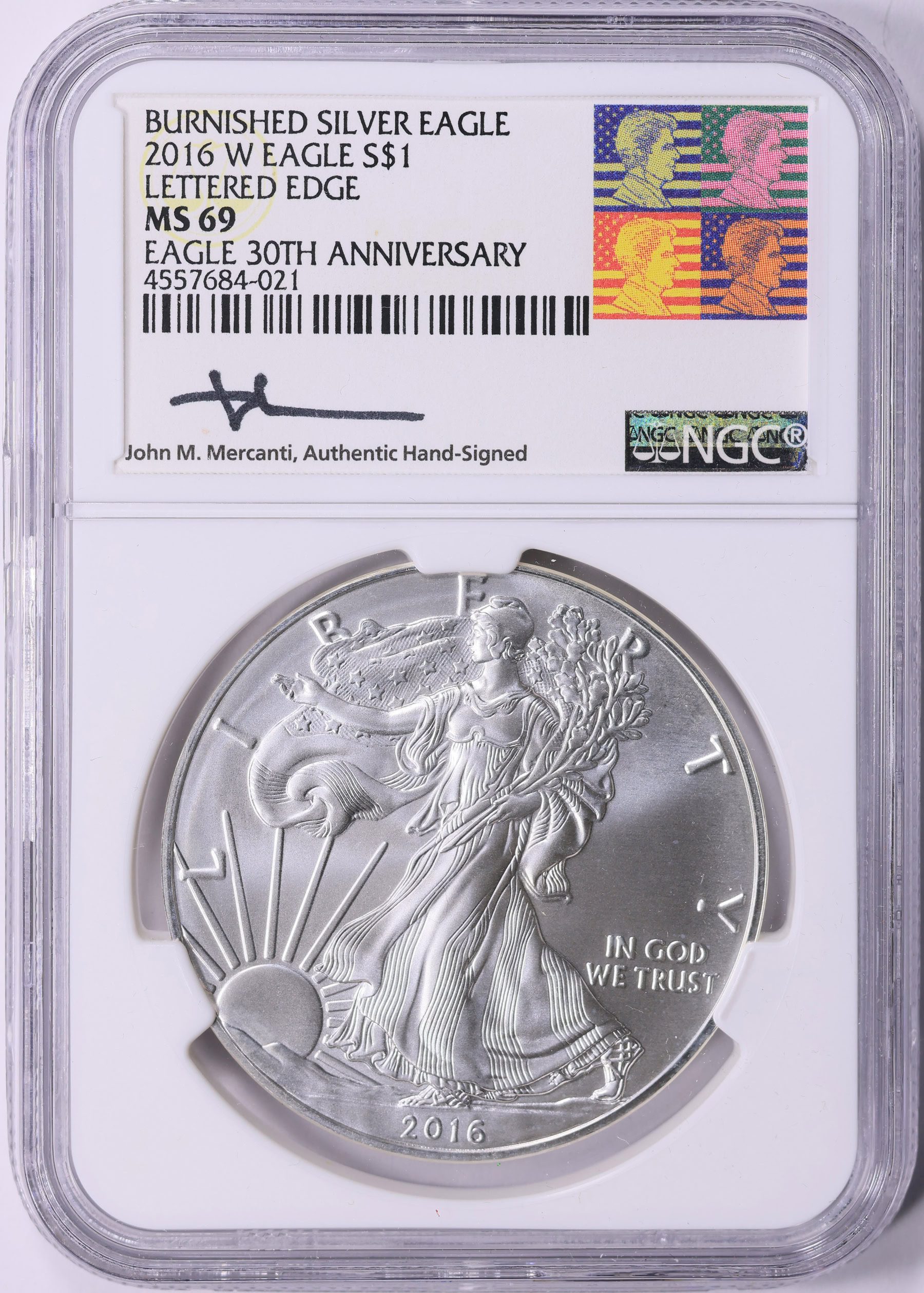 2016-W $1 Silver Eagle Burnished Lettered Edge 30th Anniversary