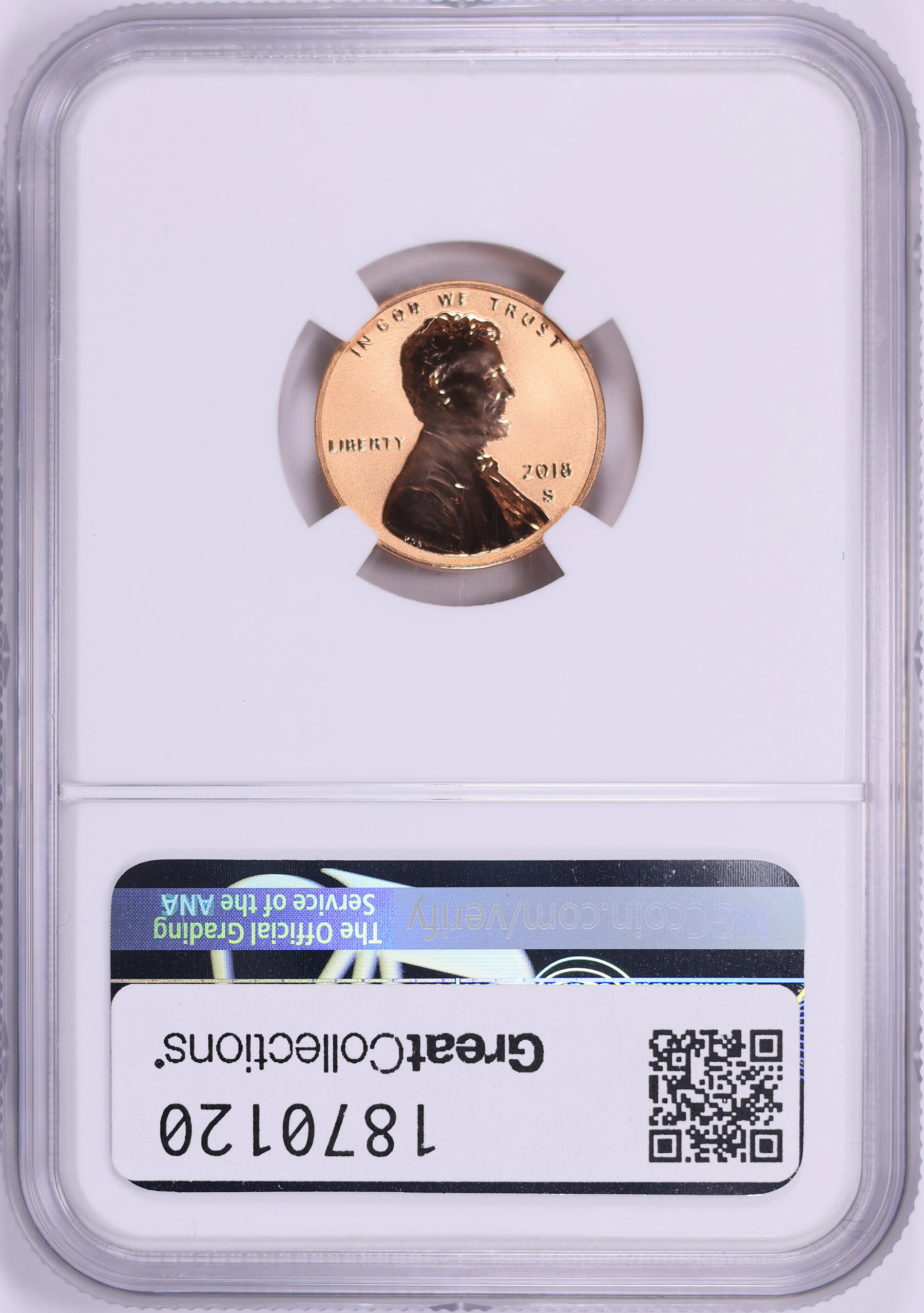 2018-S Lincoln Cent Shield Reverse Proof NGC Proof-70 RD (Lincoln Label ...