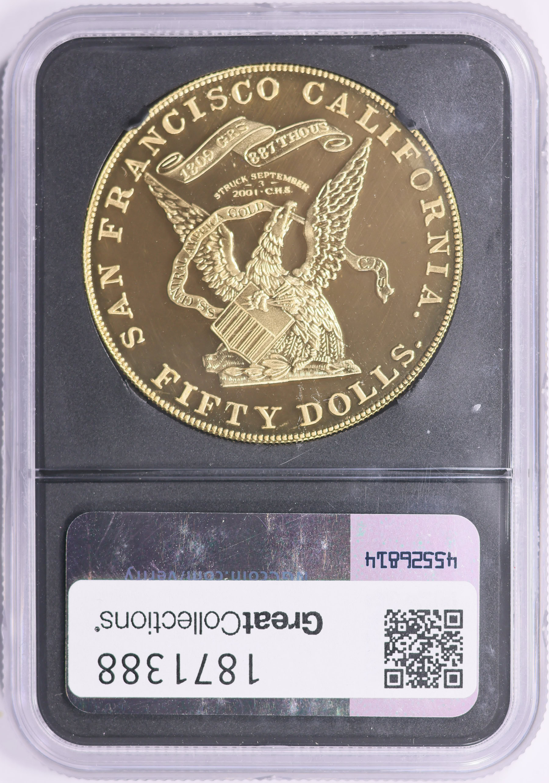 1855 Kellogg Gold $50 Commemorative Restrike Shipwreck S.S.