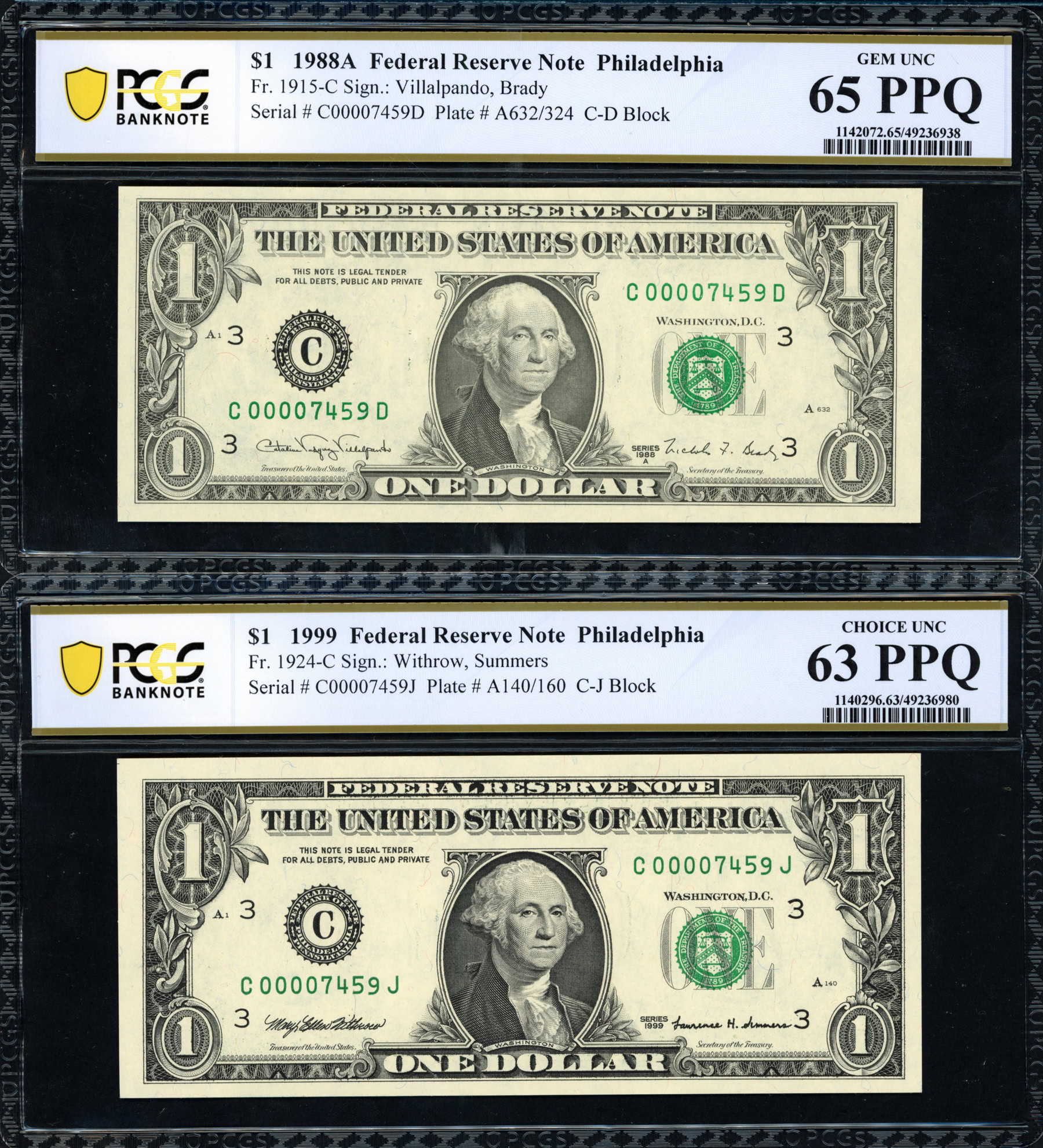 Fr. 1915-C, 1924-C, 1931-G & 1937-I 1988A to 2003A $1 & $2 Federal ...