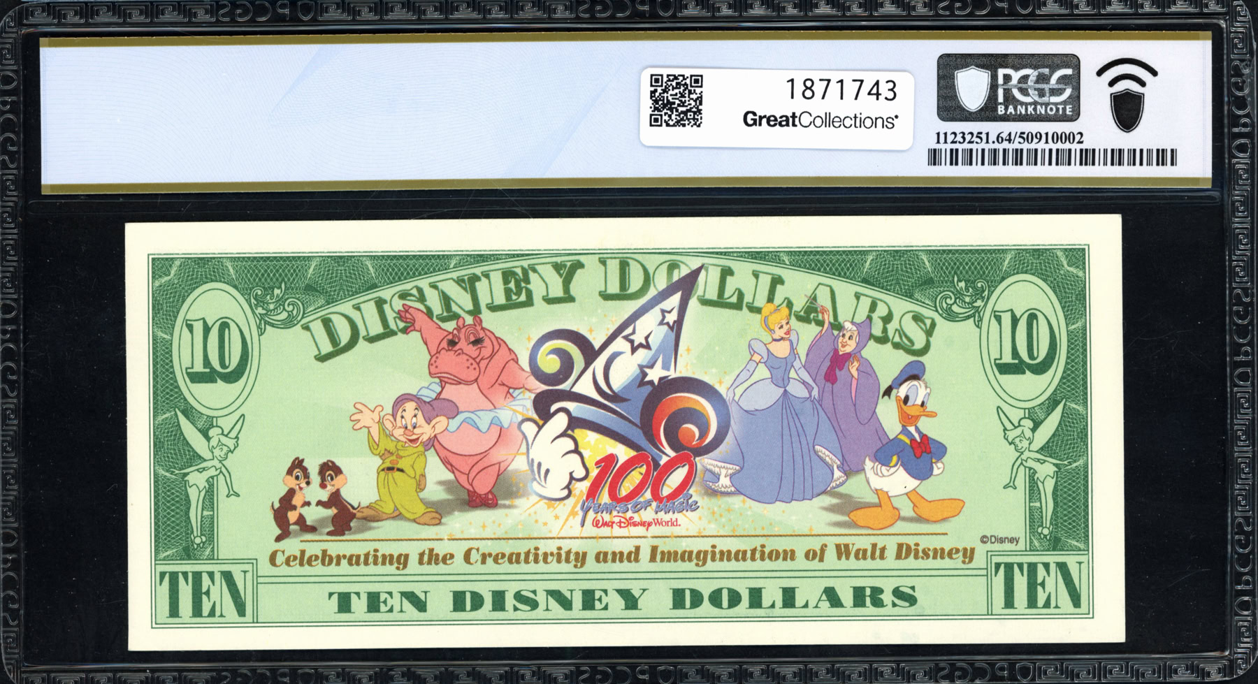 2002 Disneyland $10 Disney Dollar Note Tinkerbell / 100 Years of Magic ...