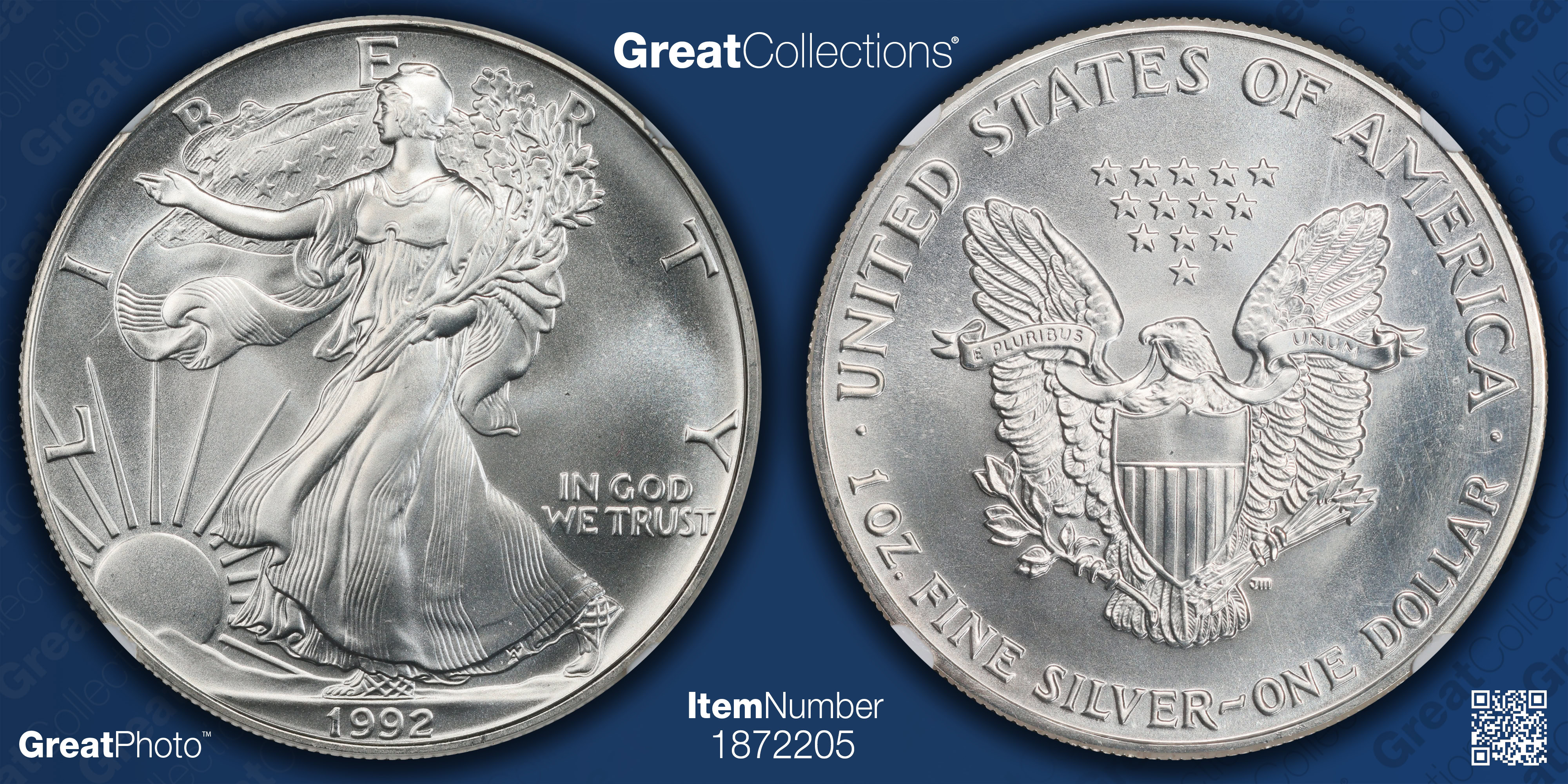 1992 $1 Silver Eagle NGC MS-70 (Item 1872205) | GreatCollections Coin ...
