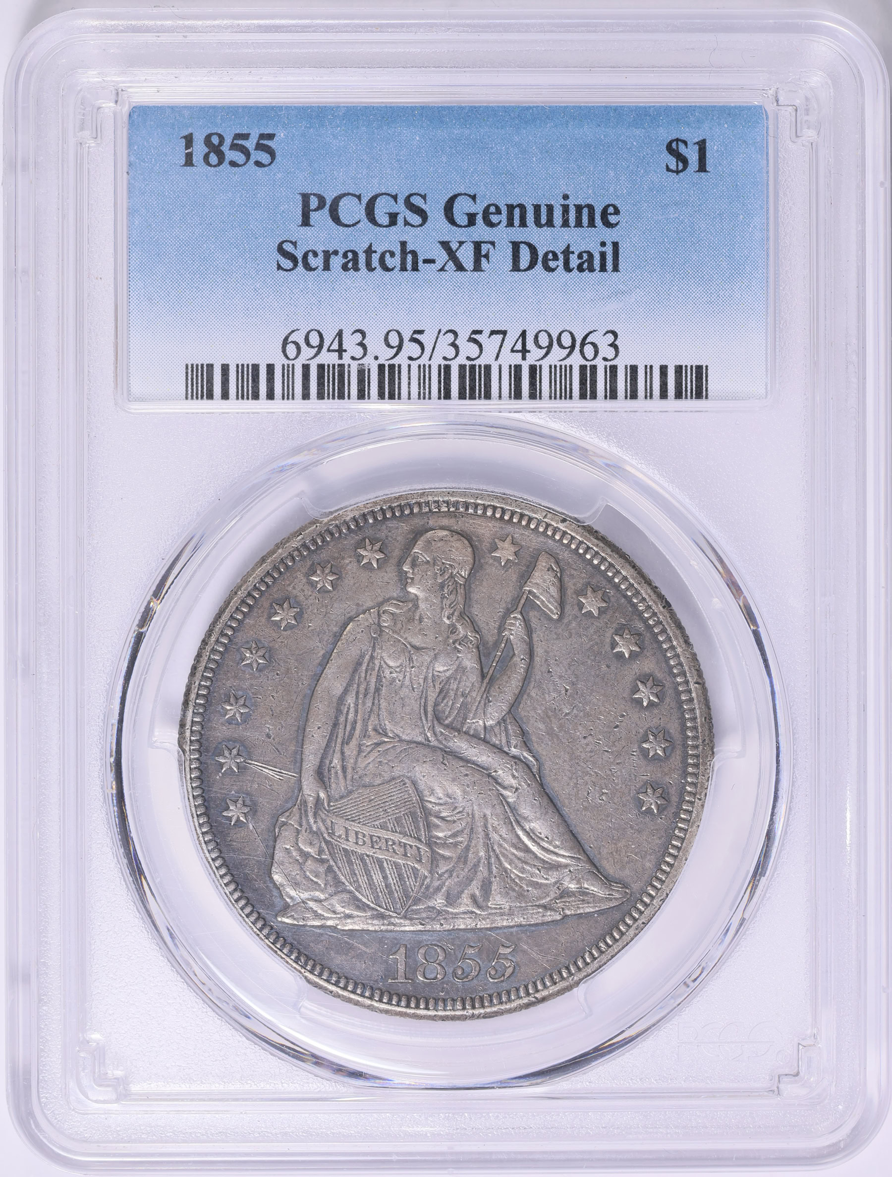 1855 Seated Liberty Silver Dollar PCGS Genuine XF Details (Item