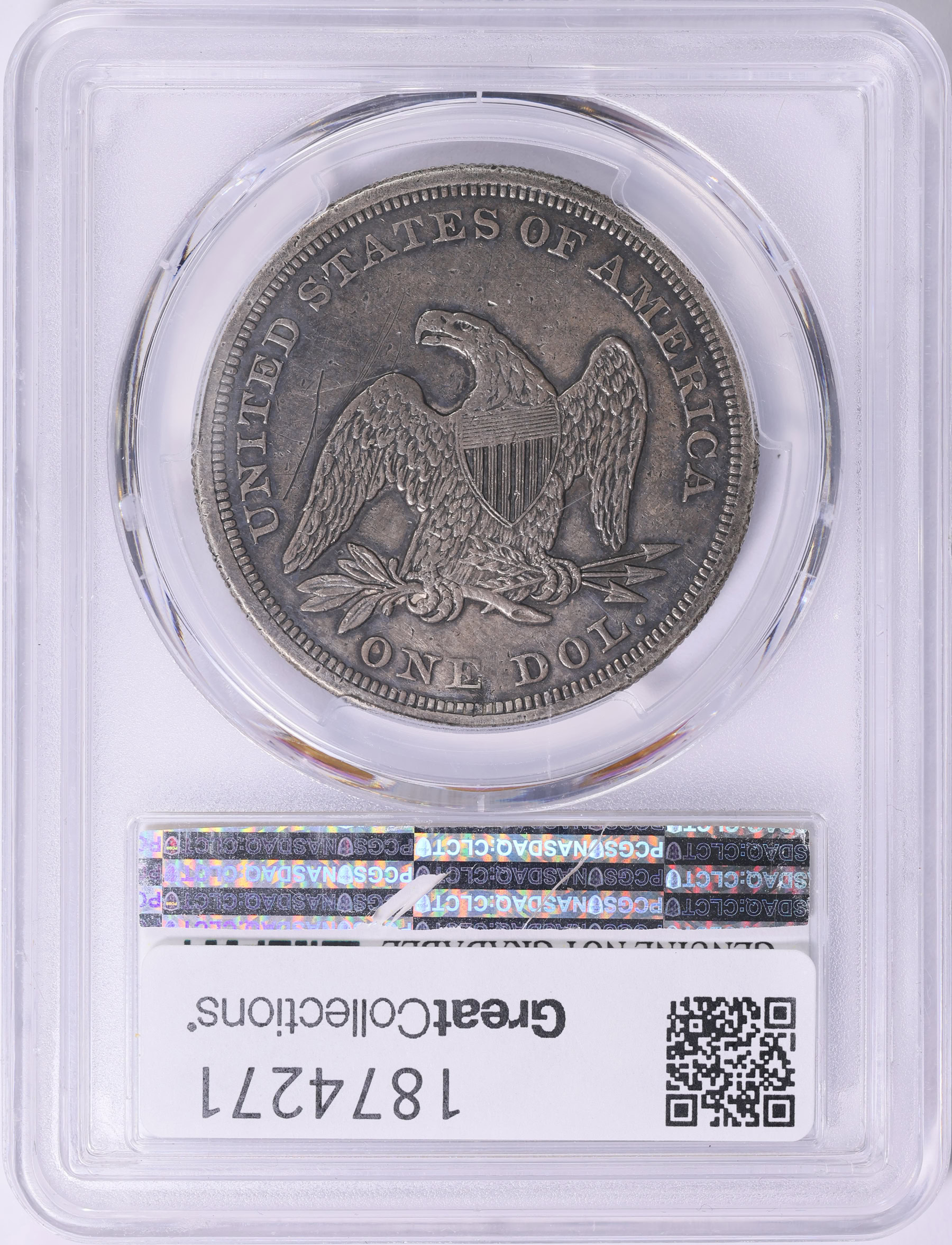 1855 Seated Liberty Silver Dollar PCGS Genuine XF Details (Item