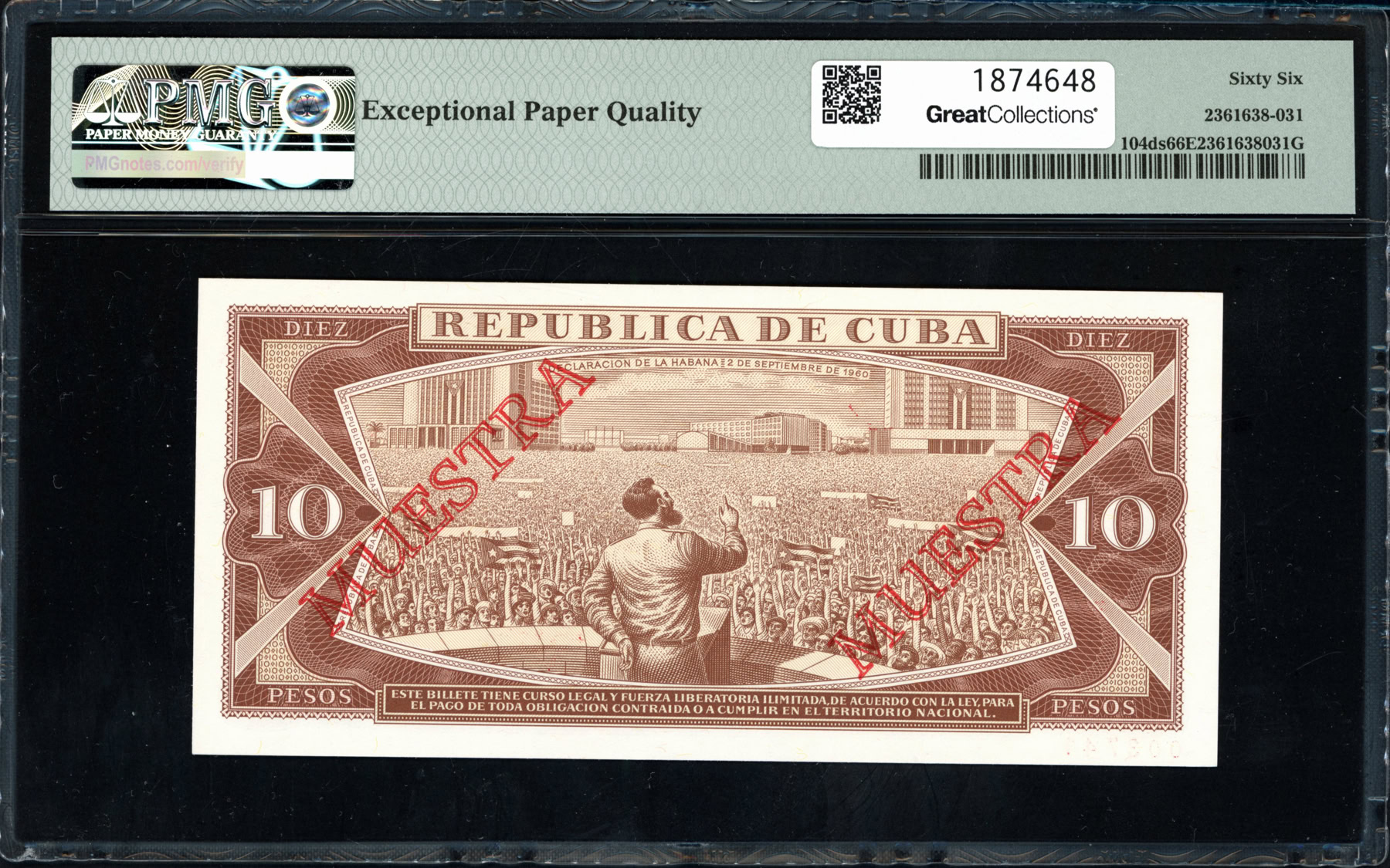 Cuba 1988 10 Pesos Banco Nacional de Cuba Specimen Note SCWPM