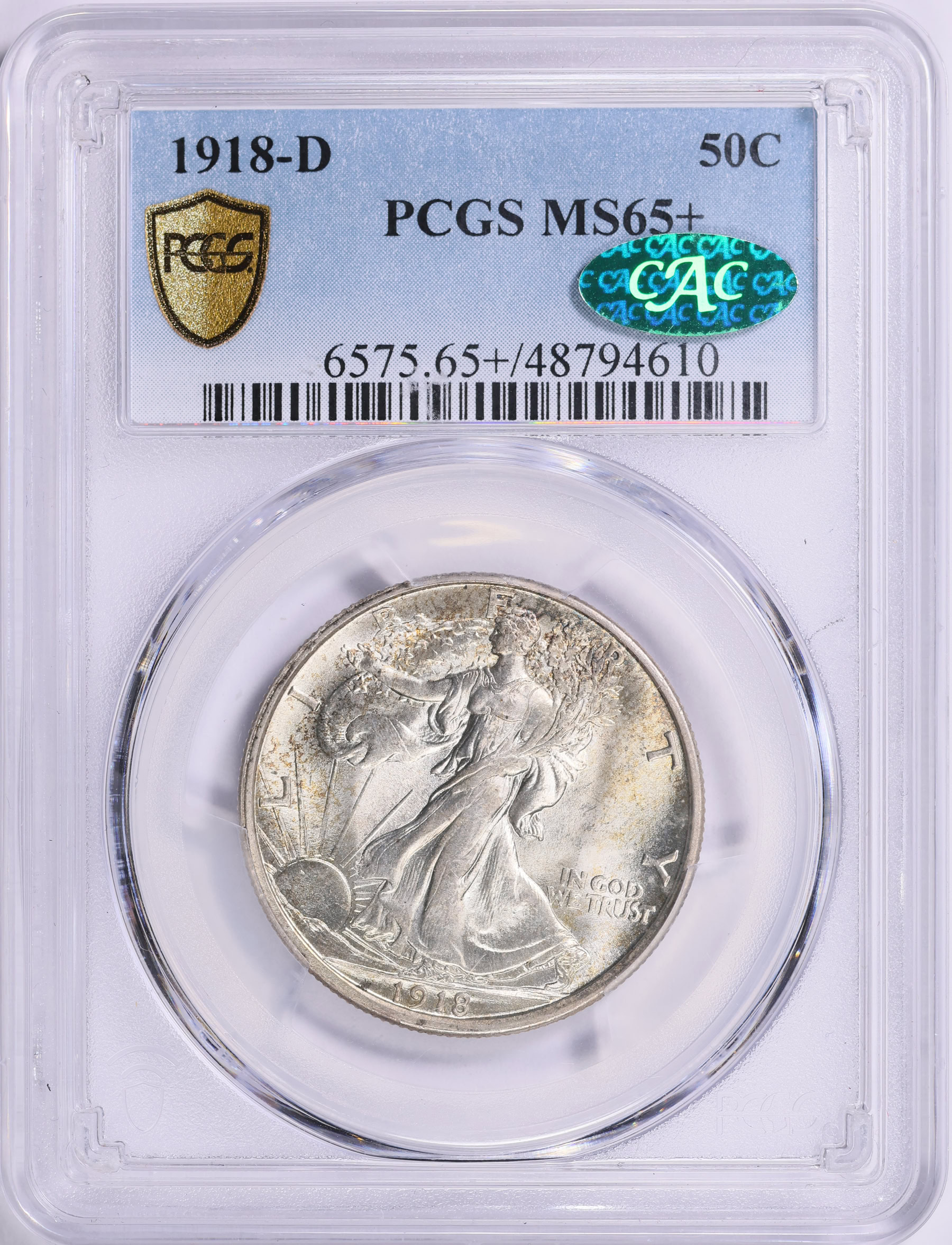 1918-D Walking Liberty Half Dollar PCGS MS-65+ (CAC Green) (Item
