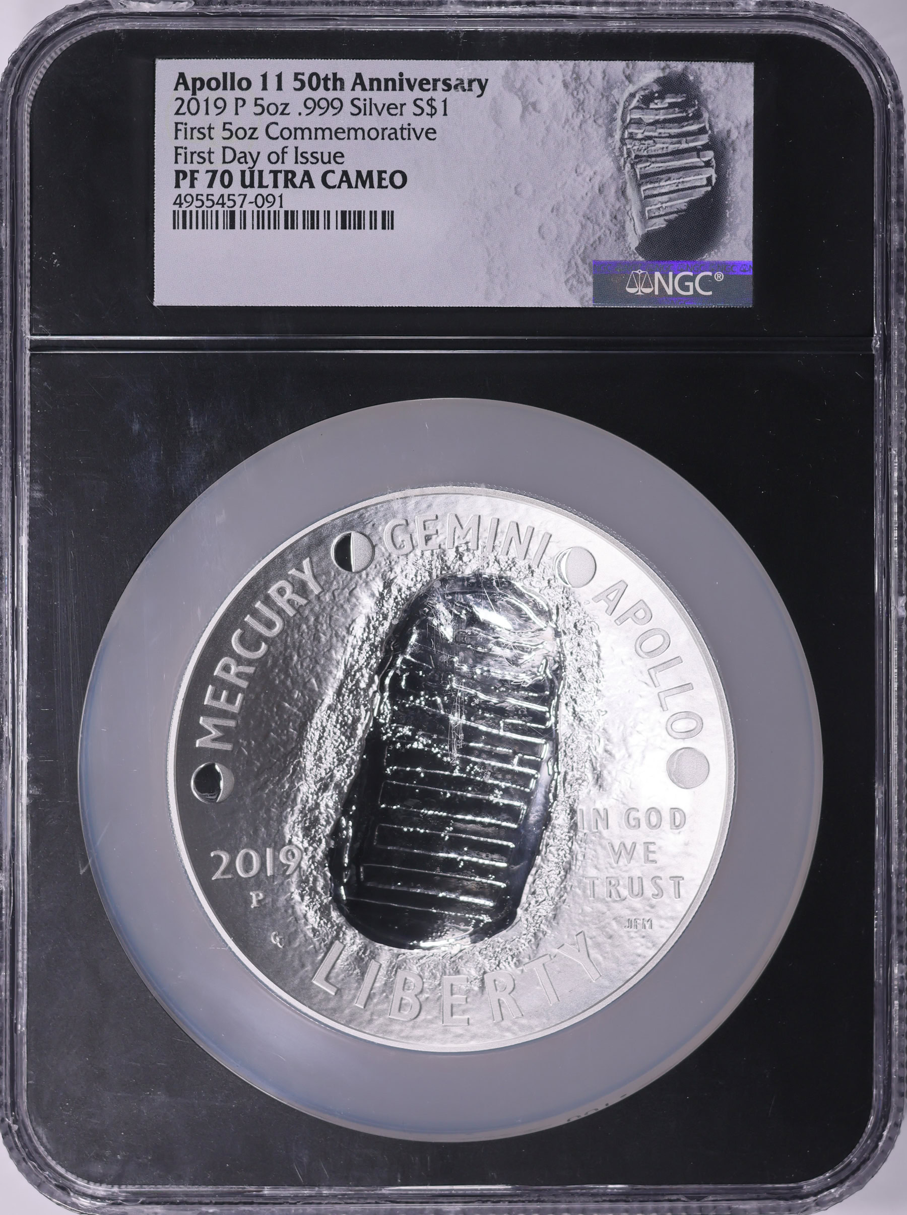 2019-P Apollo 11 50th Anniversary Silver $1 5 Oz. First Day of Issue ...