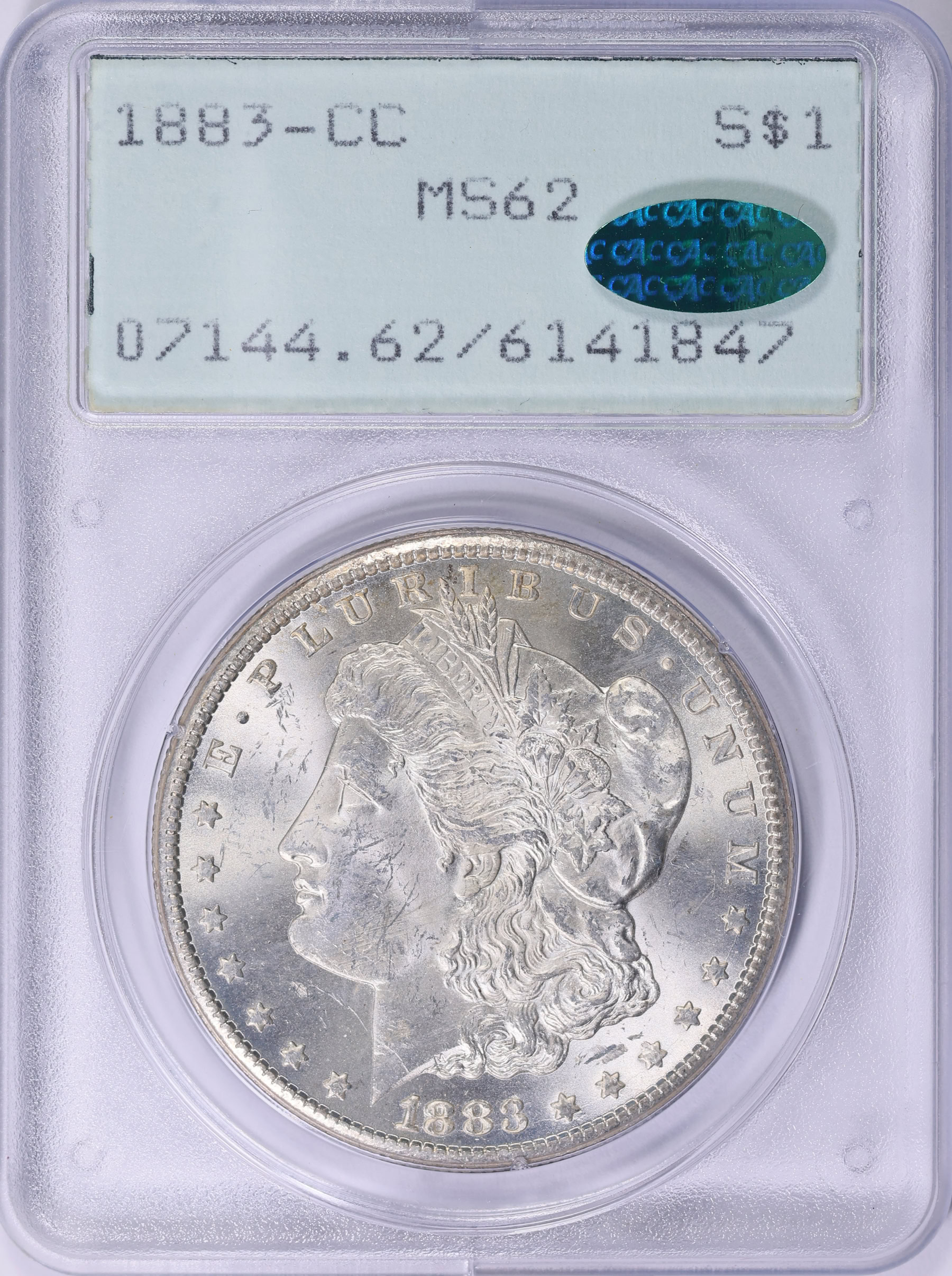 1883-CC Morgan Silver Dollar PCGS MS-62 (CAC Green) OGH (1st Gen