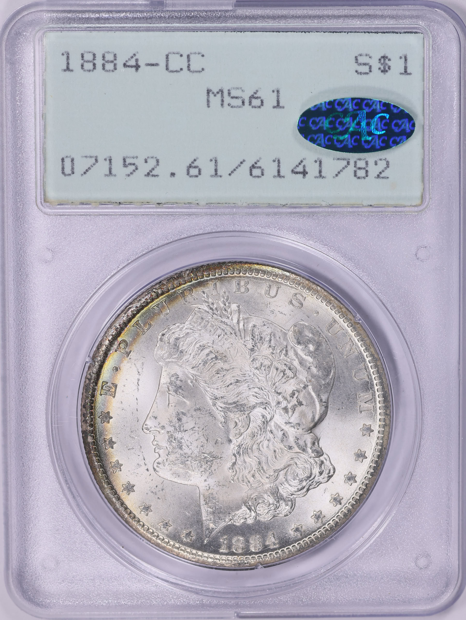 1884-CC Morgan Silver Dollar PCGS MS-61 (CAC Green) OGH (1st Gen